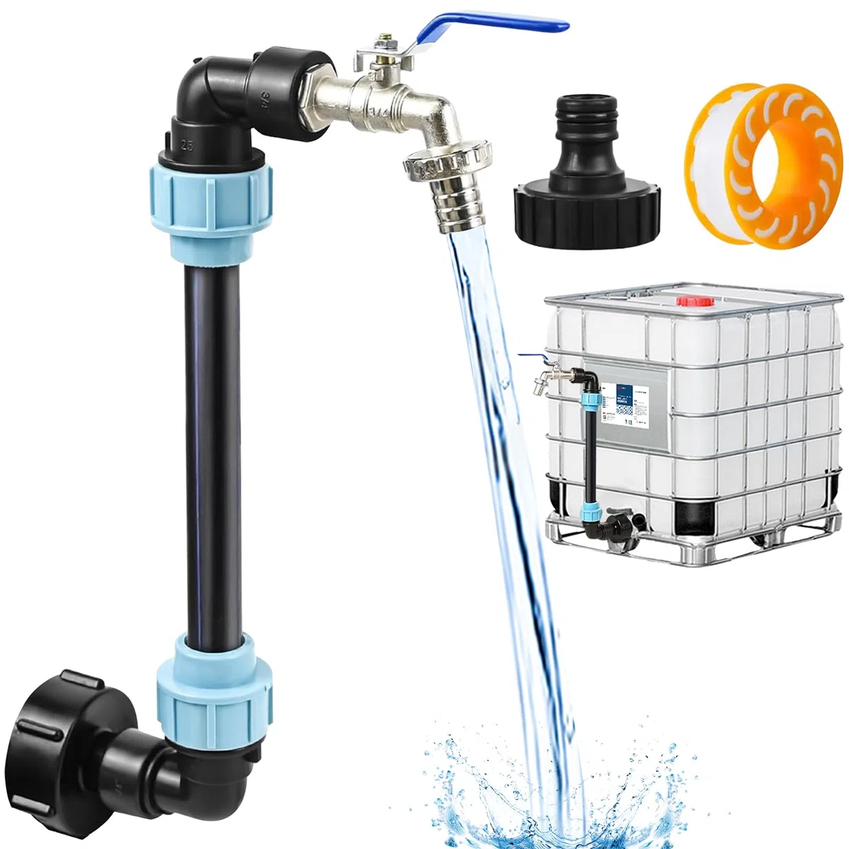 Wylewka do zbiornika IBC z kranem typu łabędzia szyja 3/4" adapter S60x6 z mosiężnym zaworem do 1000L zbiorników na deszczówkę beczek i kontenerów IBC akcesoria IBC