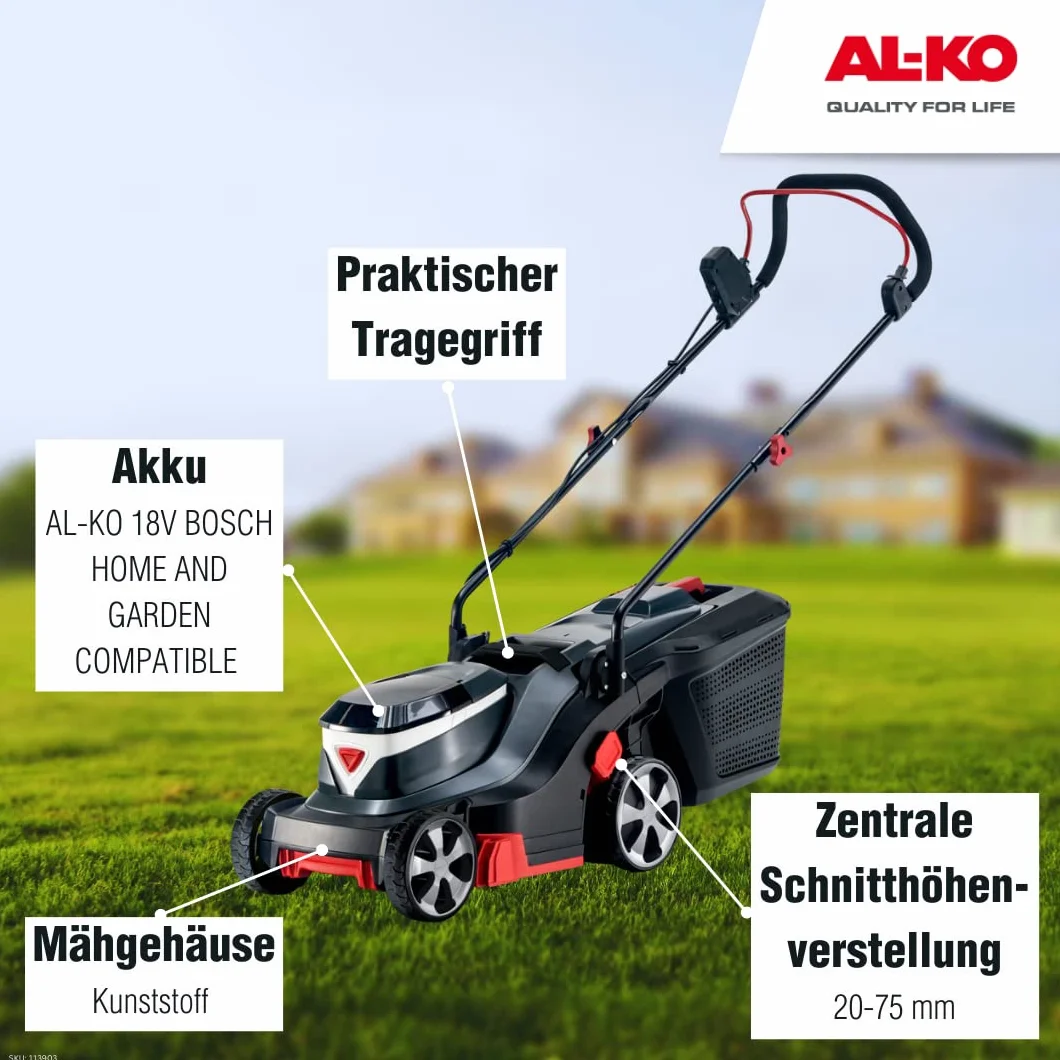 AL-KO Kosiarka akumulatorowa 32.2 Li Easy, szerokość cięcia 32 cm, 2 baterie litowo-jonowe 18 V, do powierzchni do 200 m², centralna regulacja wysokości cięcia