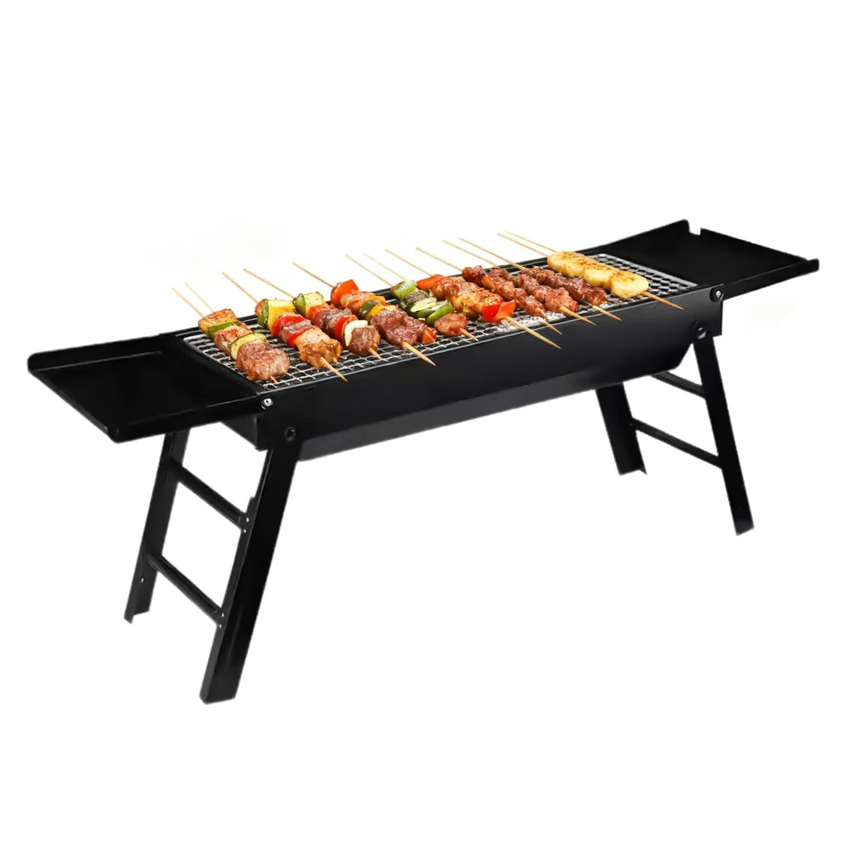 Przenośny grill na węgiel drzewny, 88 x 22 x 31 cm, składany sprzęt do grillowania na zewnątrz, na kemping, pikniki i spotkania na podwórku, wygodna i zajmująca mało miejsca konstrukcja