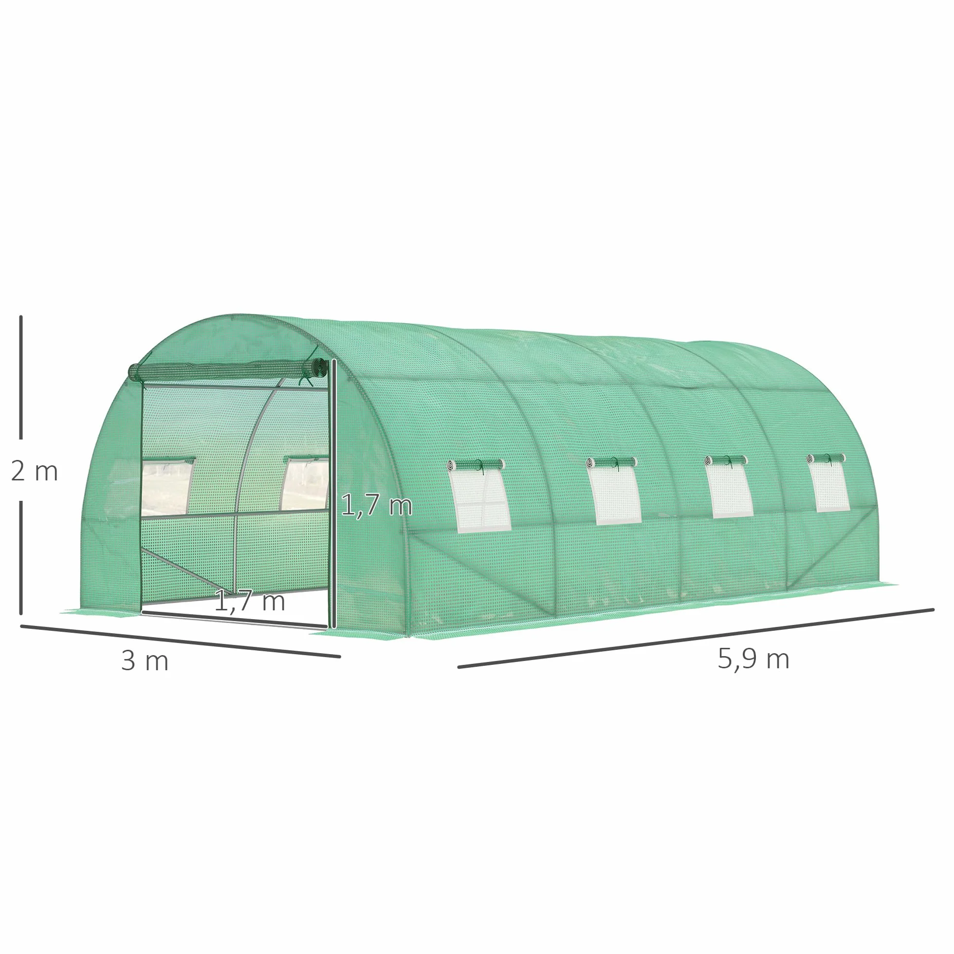 Outsunny szklarnia foliowa 6x3x2 m tunel z 8 oknami rolowanymi drzwiami odporna na UV mróz zielona