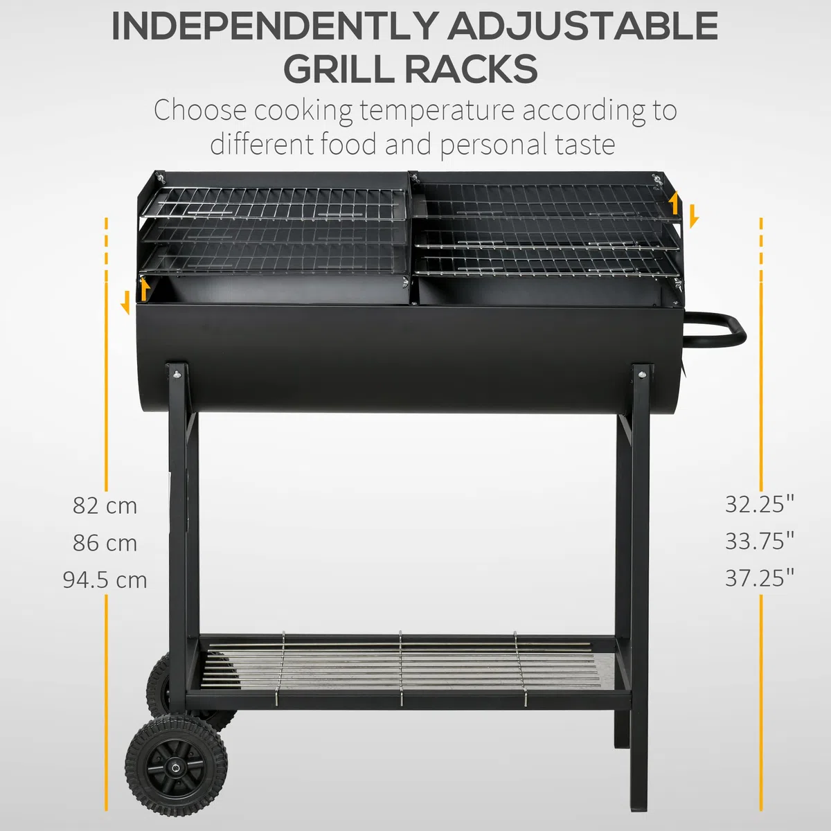 Outsunny Grill na węgiel drzewny, 3 stopnie regulacji wysokości, na taras, na zewnątrz, do ogrodu, wędzarni z kółkami, 90 x 45 x 96 cm, czarny