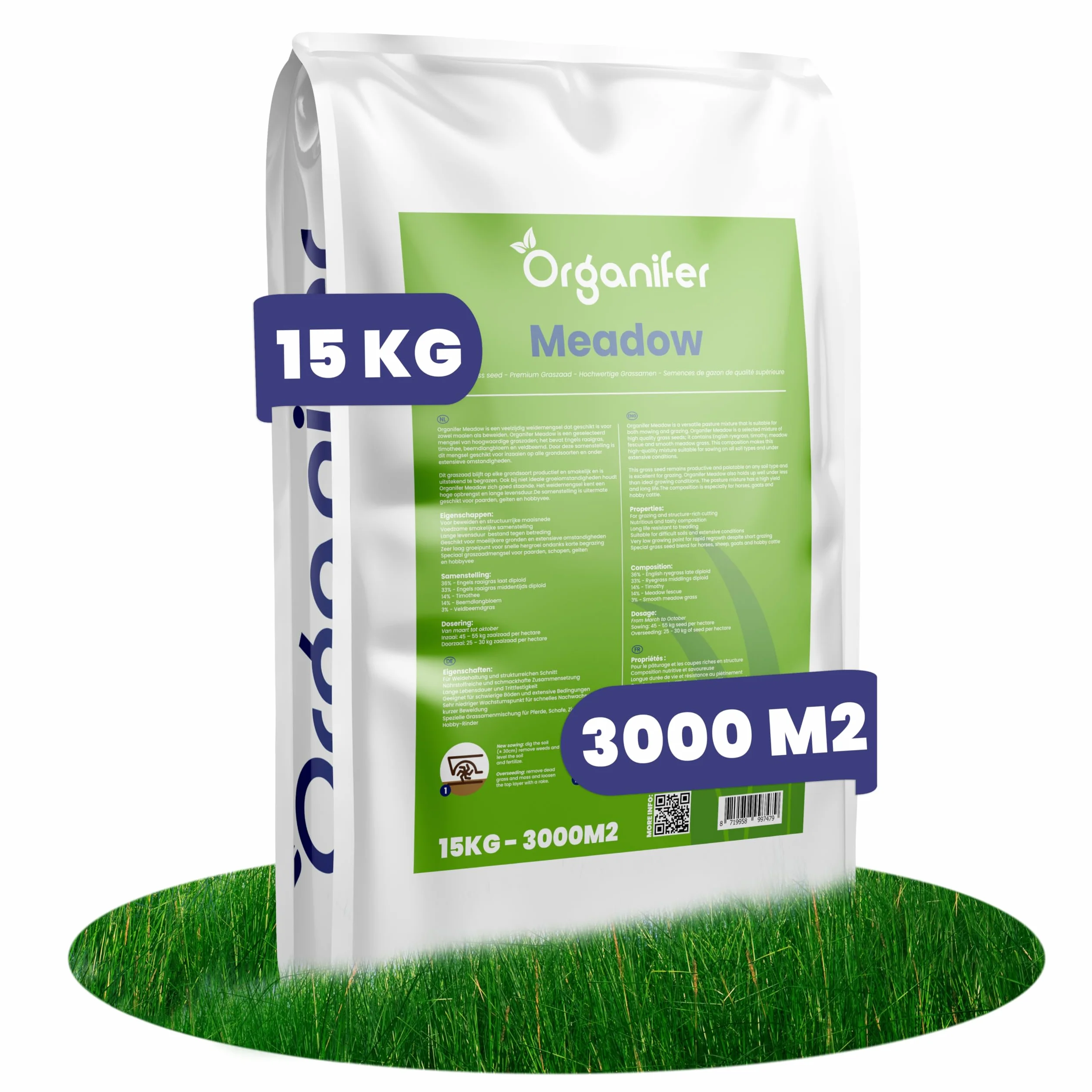 Nasiona Kentucky Bluegrass - 15 Kg - 3000 M2 - specjalnie dla koni i małych zwierząt gospodarskich – preria – mieszanka na pastwiska – certyfikowana przez holenderski NAK – Organifer