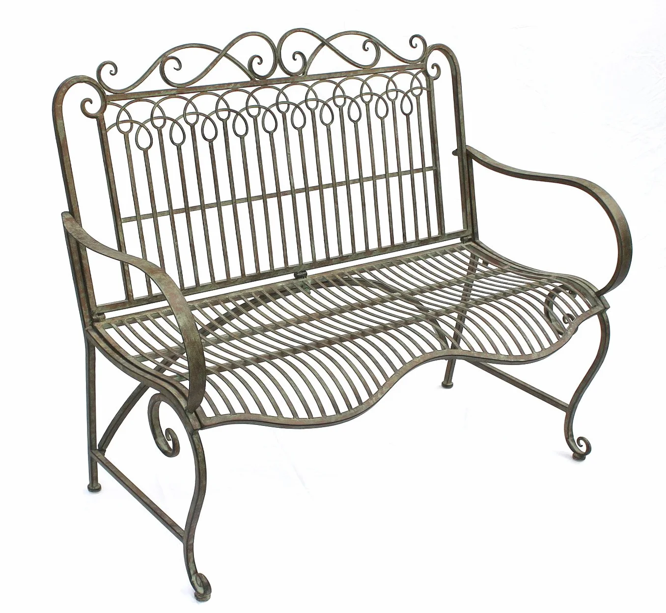 Ławka DanDiBo wykonana z metalowej ławki ogrodowej JC150014 Seat Park, 2-osobowa 110 cm patyna zielona
