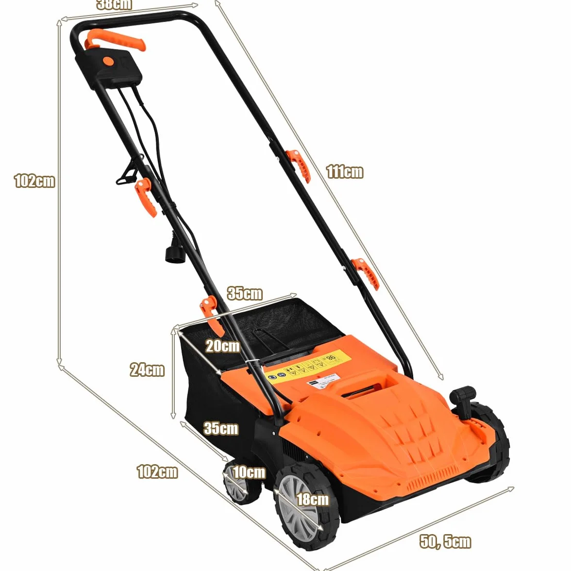 GOPLUS Elektryczny wertykulator 2 w 1, napowietrzacz trawnika, 2/3-stopniowa regulacja głębokości roboczej, szerokość robocza 32/38 cm, kosz na trawnik 30/45 l, w zestawie wałek do noży i wałek