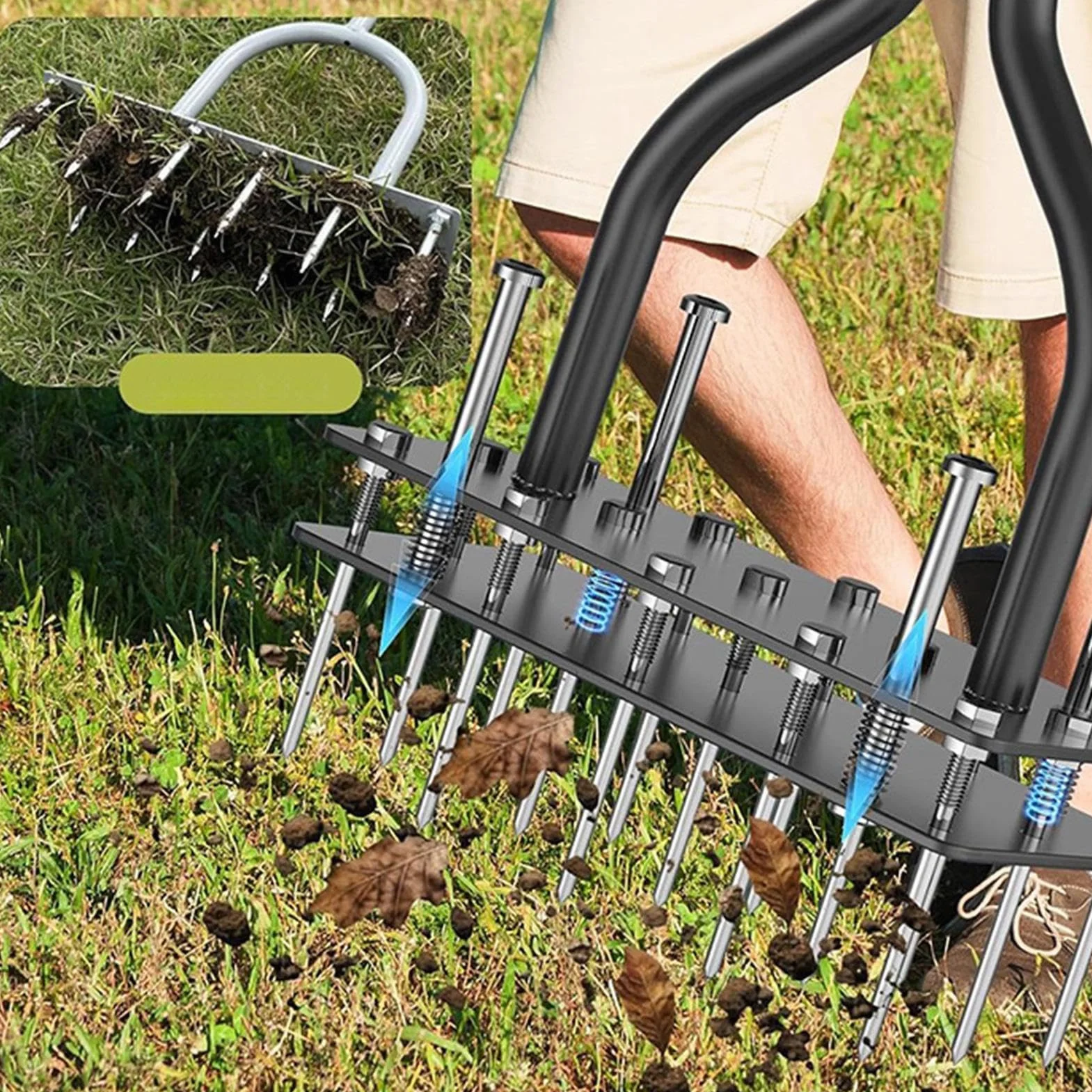 Aerator do Trawnika Narzędzie ogrodowe z mechanizmem sprężynowym | Wytrzymałe Narzędzie do Aeracji Trawnika Do Ziemi Golfowego Parku Jesienna Pielęgnacja Trawy Wiosenne Ogrodnictwo