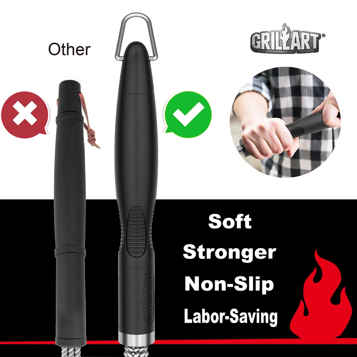 Szczotka do grilla i skrobak – bardzo mocne akcesoria do czyszczenia grilla – bezpieczne kostki druciane 18" ze stali nierdzewnej Triple Scrubber Cleaning Brush for Gas/Charcoal Grilling Grates, Wizard Tool