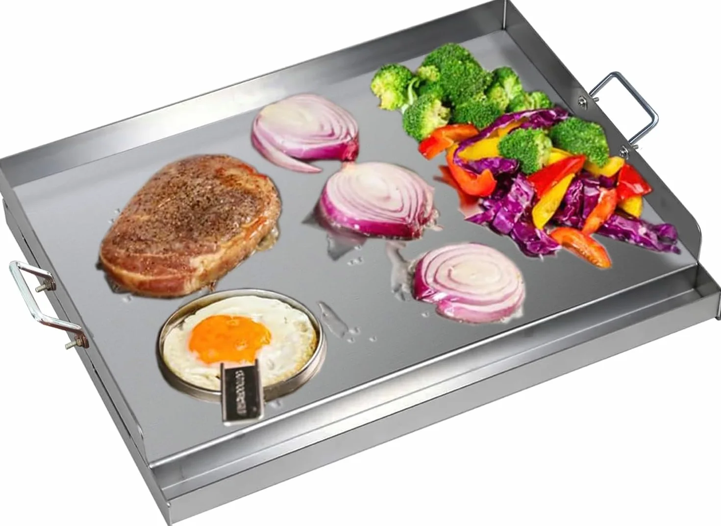 Płyta grillowa z stali nierdzewnej | 54x41x8 cm | uniwersalna deska BBQ, plancha 2 mm, pasująca do grilla gazowego i na węgiel