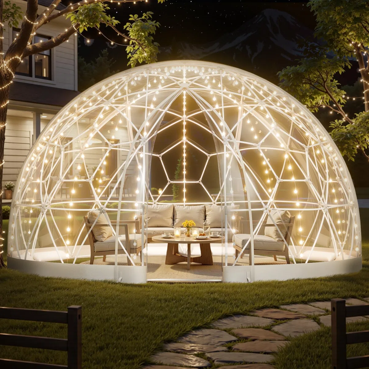 VEVOR Ogród kopułowy Igloo, 4,6 x 2,9 m, na zewnątrz, przezroczysty namiot bąbelkowy dla 10-14 osób, odporny na warunki atmosferyczne, geodezyjna szklarnia z oknem, PCW namiot igloo, na patio podwórko