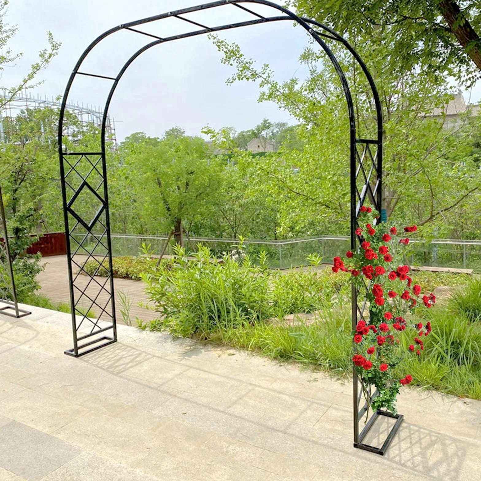 Generisch Łuk Ogrodowy Metalowy 180-380 cm Czarny Pergola z Cokołem Łuk Różany