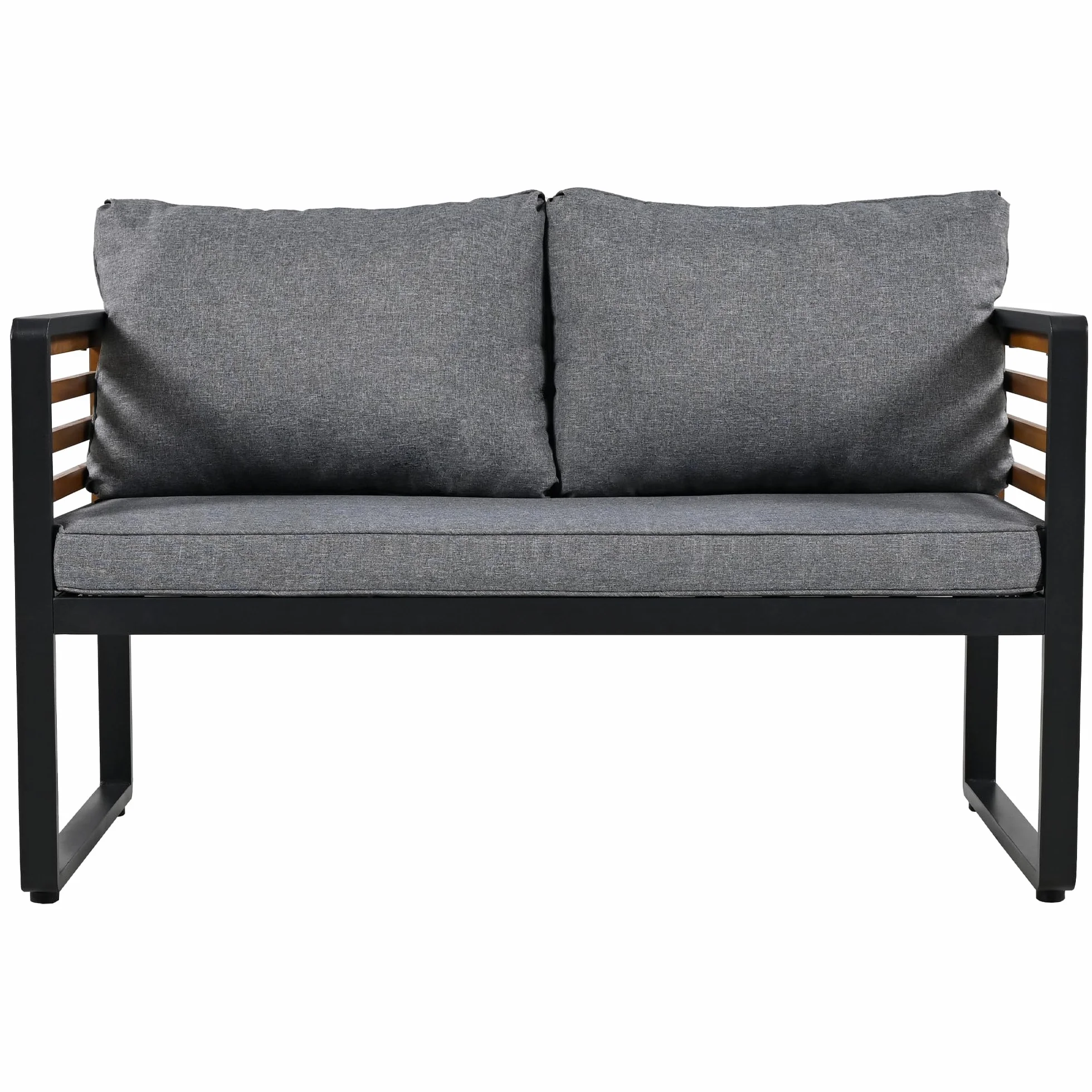 Zestaw mebli ogrodowych z ocynkowaną ramą żelazną, 8-częściowy zestaw stołów do jadalni, 2 x 2-osobowa sofa, 4 pojedyncze krzesła, 2 x stół, dekoracyjne podłokietniki z drewna (szary A, 8