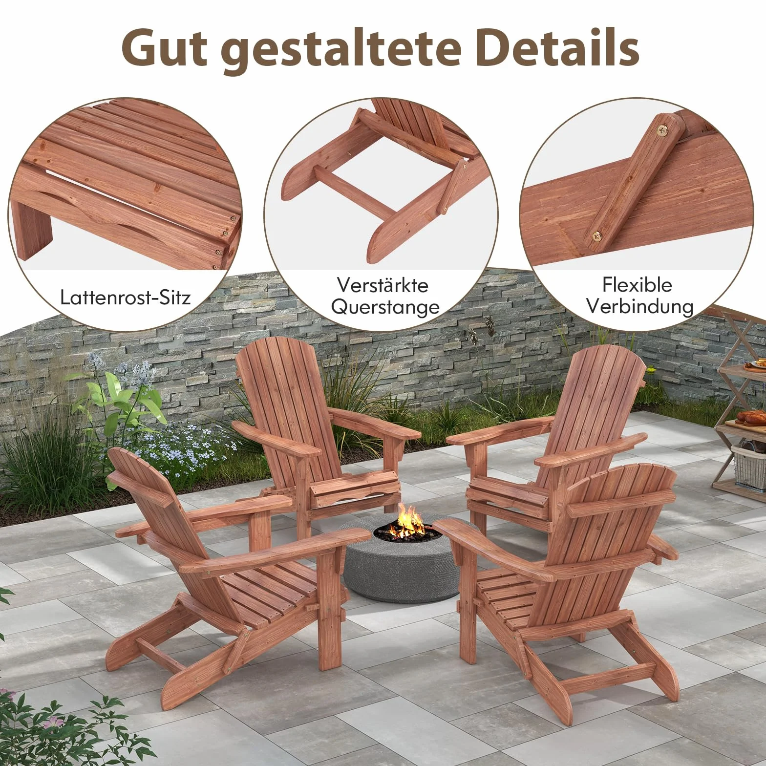 GOPLUS Adirondack zestaw krzeseł, Adirondack Chair składane z drewna jodłowego, obciążenie do 180 kg, z ergonomicznym oparciem i szerokimi podłokietnikami, drewniane krzesła do użytku na zewnątrz, do