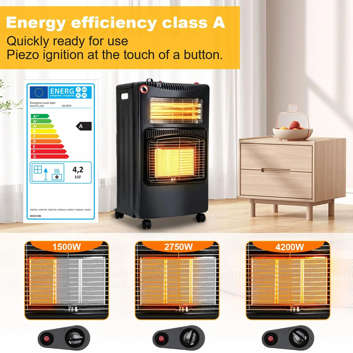 Grzejnik gazowy 4200 W + 1200 W do butli 15 kg z regulatorem ciśnienia