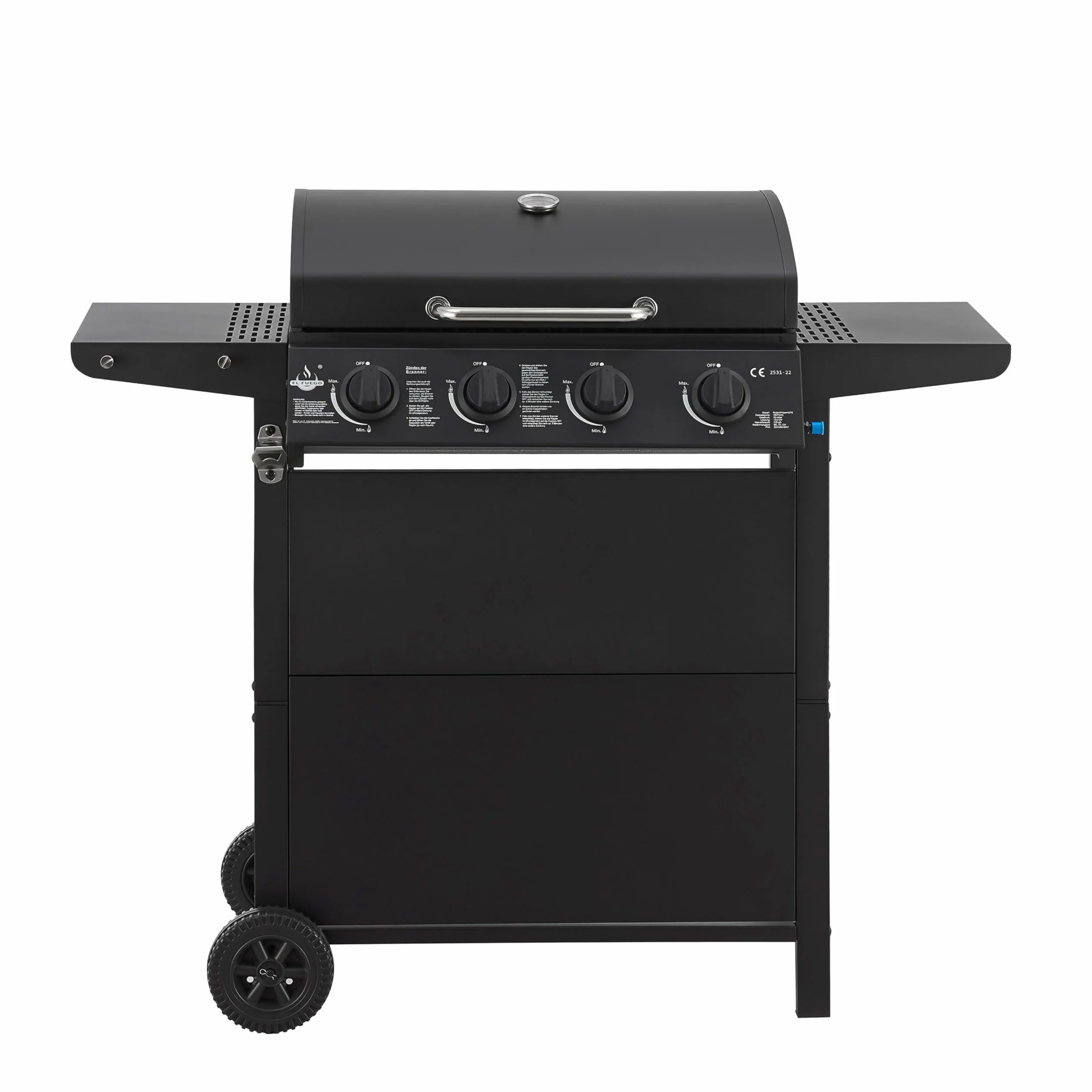 Grill gazowy El Fuego San Jose 4 palniki BBQ z rusztem żeliwnym, termometrem i półkami bocznymi