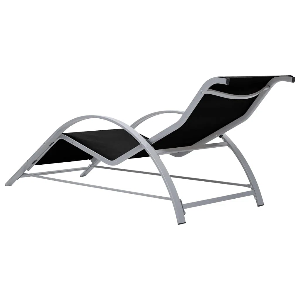 Leżak do opalania, tekstylen i aluminium, czarny, regulowany, składany, do ogrodu, na taras, balkon, z odpornym na warunki atmosferyczne stelażem i wygodnym oparciem do basenu i plaży