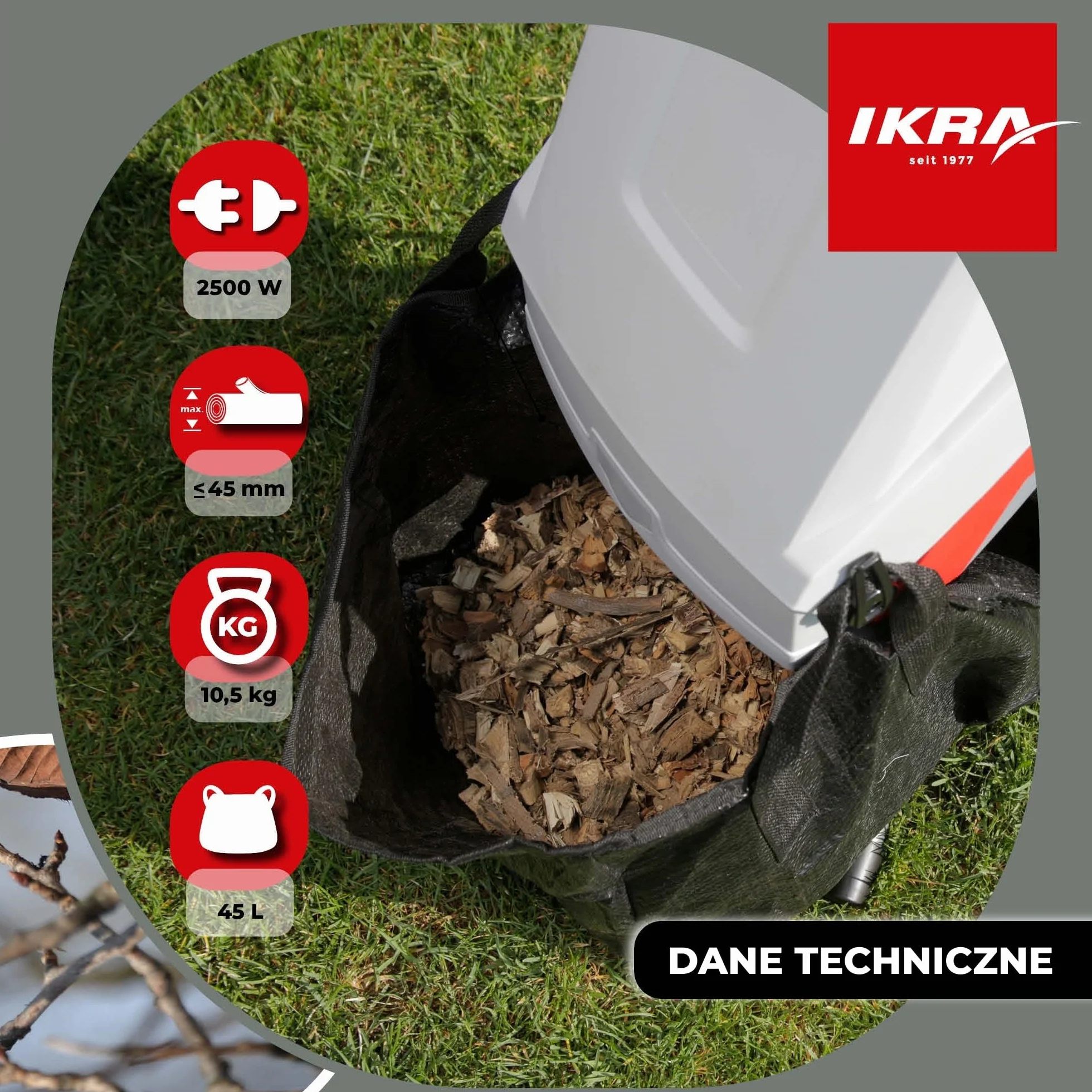 IKRA rozdrabniacz ogrodowy IMH 2500 2500W z torbą 45l