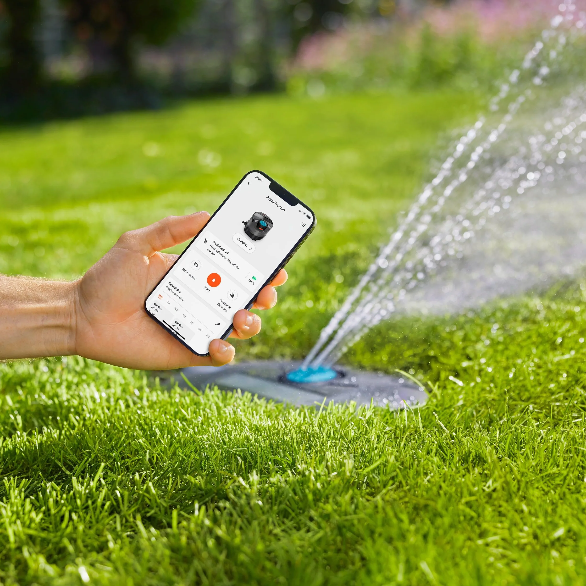 Gardena System nawadniania rurociągowego AquaPrecise, oszczędzający wodę, precyzyjne nawadnianie trawników o powierzchni do 320 m², sterowanie Bluetooth, łatwa instalacja (16001-20)