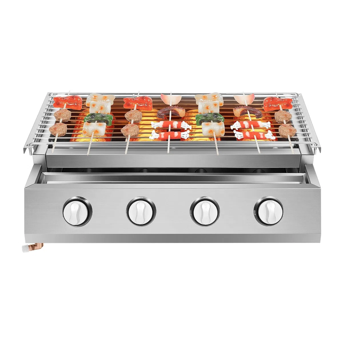 Grill gazowy z 4 palnikami, 2800 Pa LPG, stal nierdzewna, grill stołowy, grill gazowy, grill gastronomiczny z rusztem do grillowania, 57 x 39 x 17,5 cm, regulacja wysokości, na kemping, balkon, do