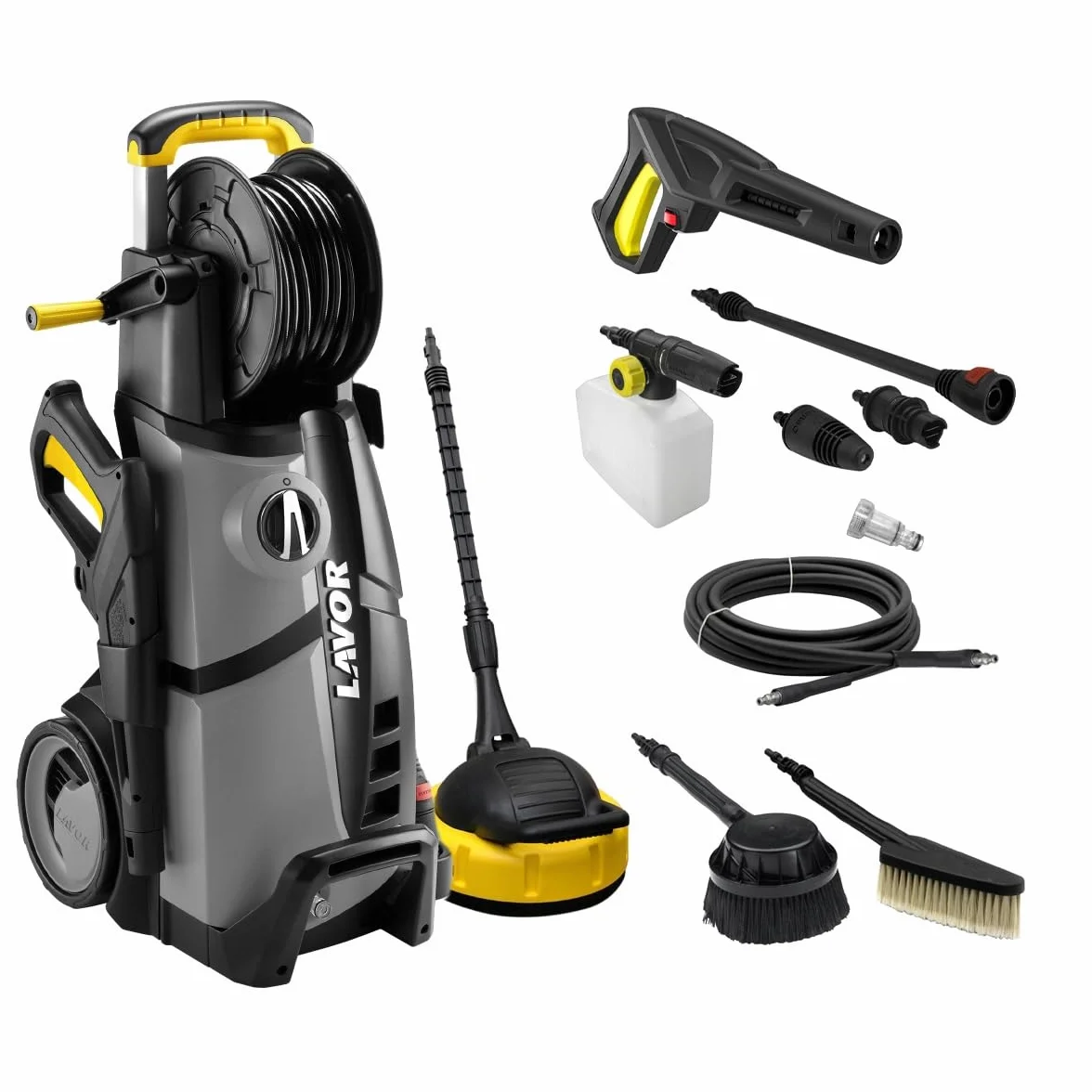 LAVOR Myjka Ciśnieniowa 180 BAR 2500W FULL ZESTAW: Patio Cleaner, Pianownica, Turbo Dysza, Bęben na wąż 8m, Pompa Aluminium, ASS, Woda ze Zbiornika