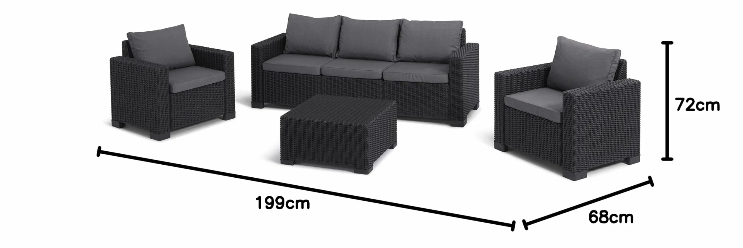 Keter California Sofa Ogrodowa, Szary, 199 x 68 x 72 cm