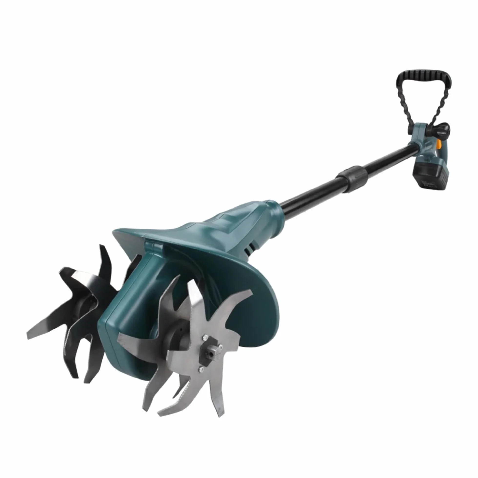FISHTEC Bezprzewodowa glebogryzarka silnikowa z akumulatorem litowym 18 V – szerokość robocza: 20 cm – głębokość robocza: 8 cm – 4 frezy – ergonomiczny podwójny uchwyt – bateria i stacja ładująca w