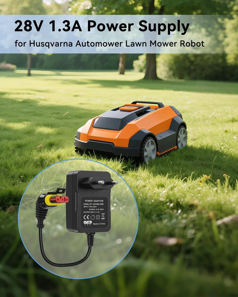 Zasilacz 28V 1.3A kompatybilny z Husqvarna Automower 105, 310, 315, 315X, 305, 310 Mark II, 315 Mark II kosiarkami, robotami koszącymi, ładowarka do Gardena R50Li, R40Li, R45Li, R70Li