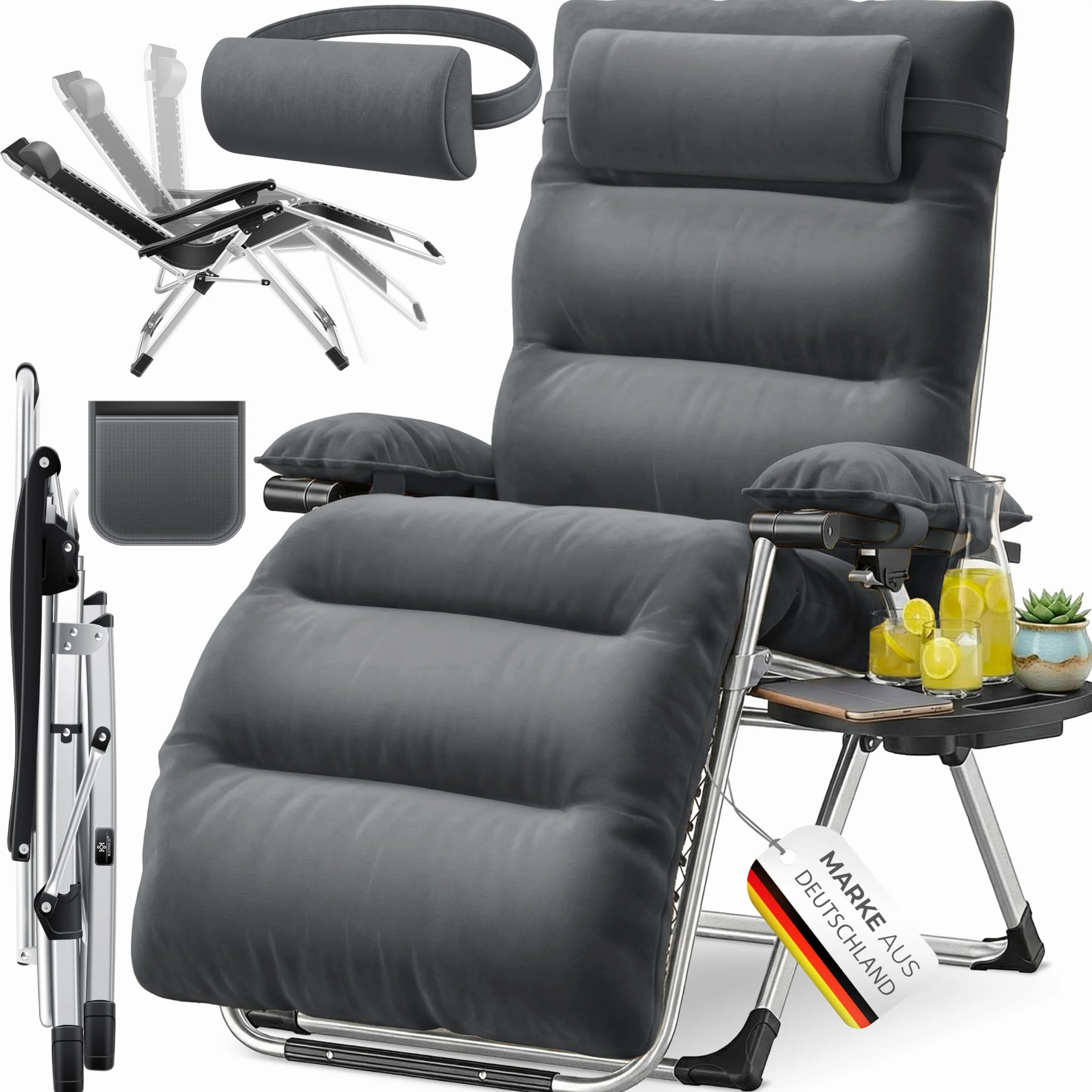 KESSER® Leżak słoneczny Fotel leżący, Leżak ogrodowy bardzo szeroki i odporny na warunki atmosferyczne, Wytrzymałość 200 kg, Ergonomiczna poduszka regulowane oparcie w zestawie poduszka pod kark
