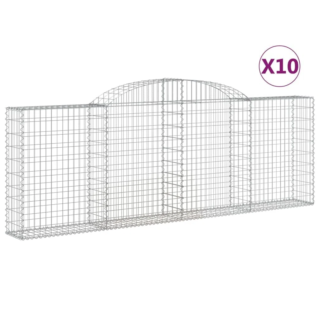 Kosze gabionowe łukowe 10 szt. 300x30x100/120 cm żelazo ocynkowane | Drut odporny na korozję 3,5 mm, haki wzmacniające, wypełnienie kamieniem lub żwirem, zastosowanie w ogrodzie na patio
