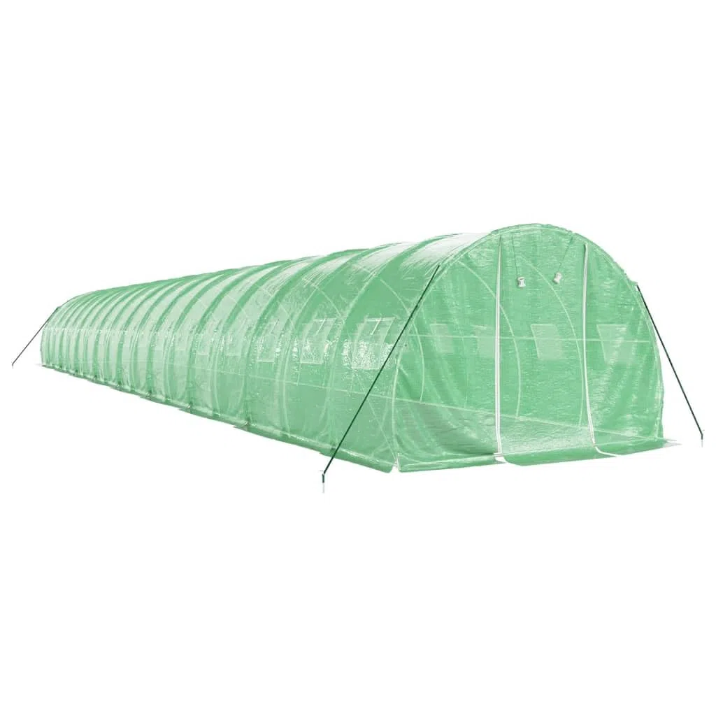 Szklarnia ze stalową ramą, zielona, 54 m², 18 x 3 x 2 m, tunel foliowy PE z 4 oknami z siatki i zamkiem błyskawicznym drzwi na pomidory, rośliny, warzywa, ochrona przed mrozem w ogrodzie