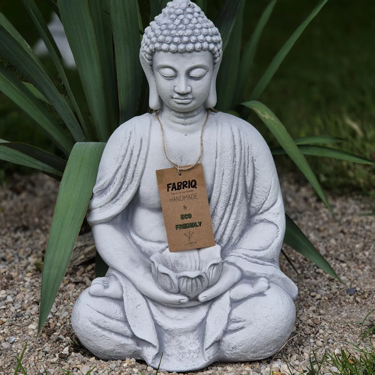 FABRIQ Duży masywny Budda z małą doniczką w dłoniach, masywna figurka, do ogrodu Zen, odporna na warunki atmosferyczne