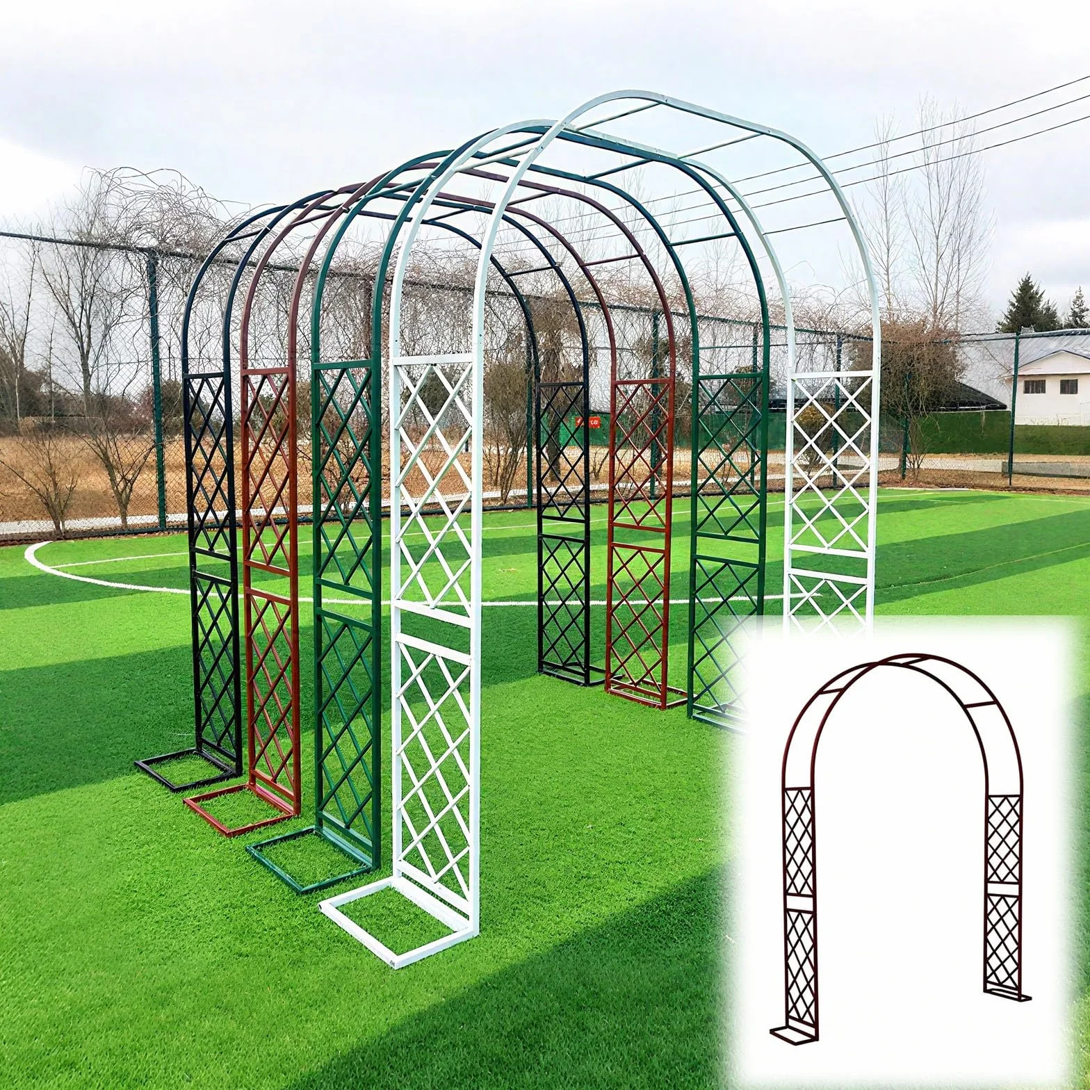 Nierdzewny metalowy łuk ogrodowy krata do roślin pnących na zewnątrz altana ślubna regulowana pergola (180-350 cm) do dekoracji patio i podwórka trwała i stylowa (brązowy szer. x wys.: 140 x 270 cm)