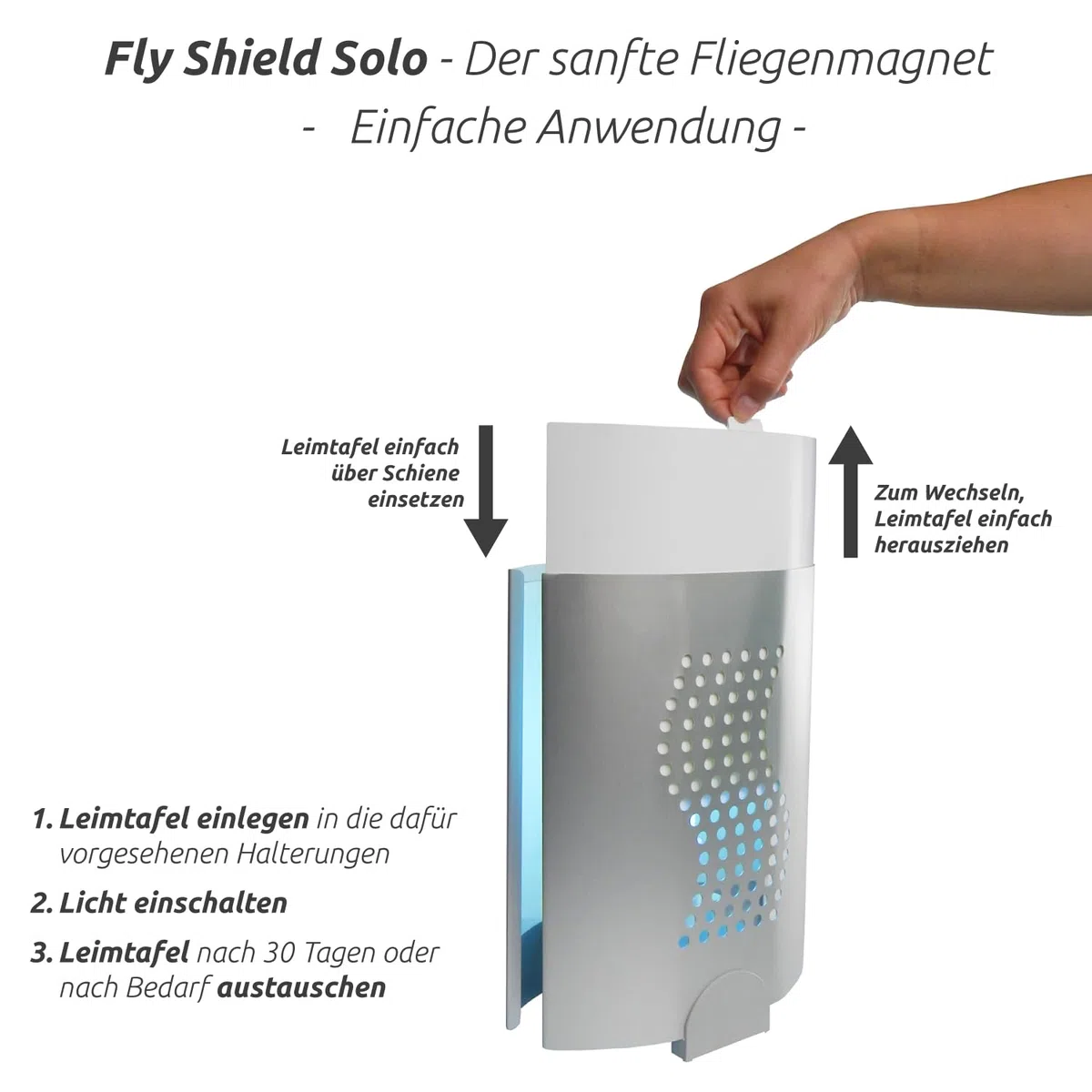 Fly-Shield Solo – wydajna pułapka na muchy UV | ochrona przed komarami i pułapka na muchy | przyjazna dla środowiska i higieniczna | pułapka samoprzylepna z lampą UV