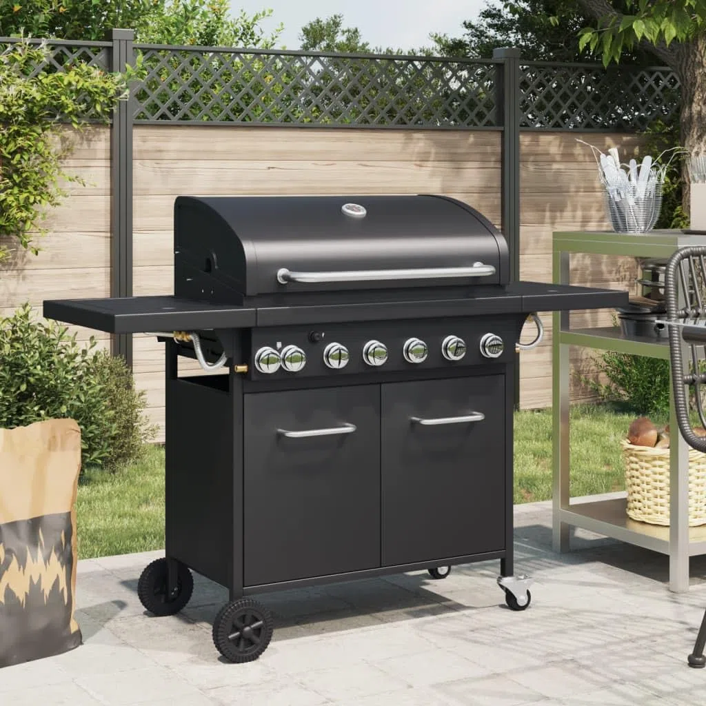 Grill gazowy z 7 płomieniami, stal malowana proszkowo, 18,2 kW z termometrem, zapłon piezoelektryczny, powierzchnia grillowania, 73 x 40 cm, na balkon, do ogrodu, na taras, do smażenia na