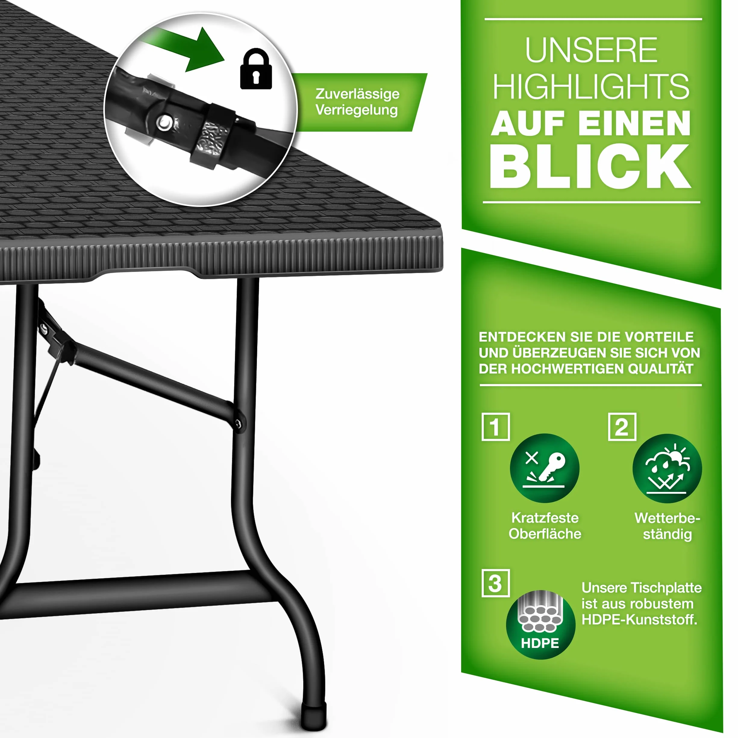 Tillvex Składany stół ogrodowy rattanowy 180 x 75 cm bufetowy z uchwytem do noszenia
