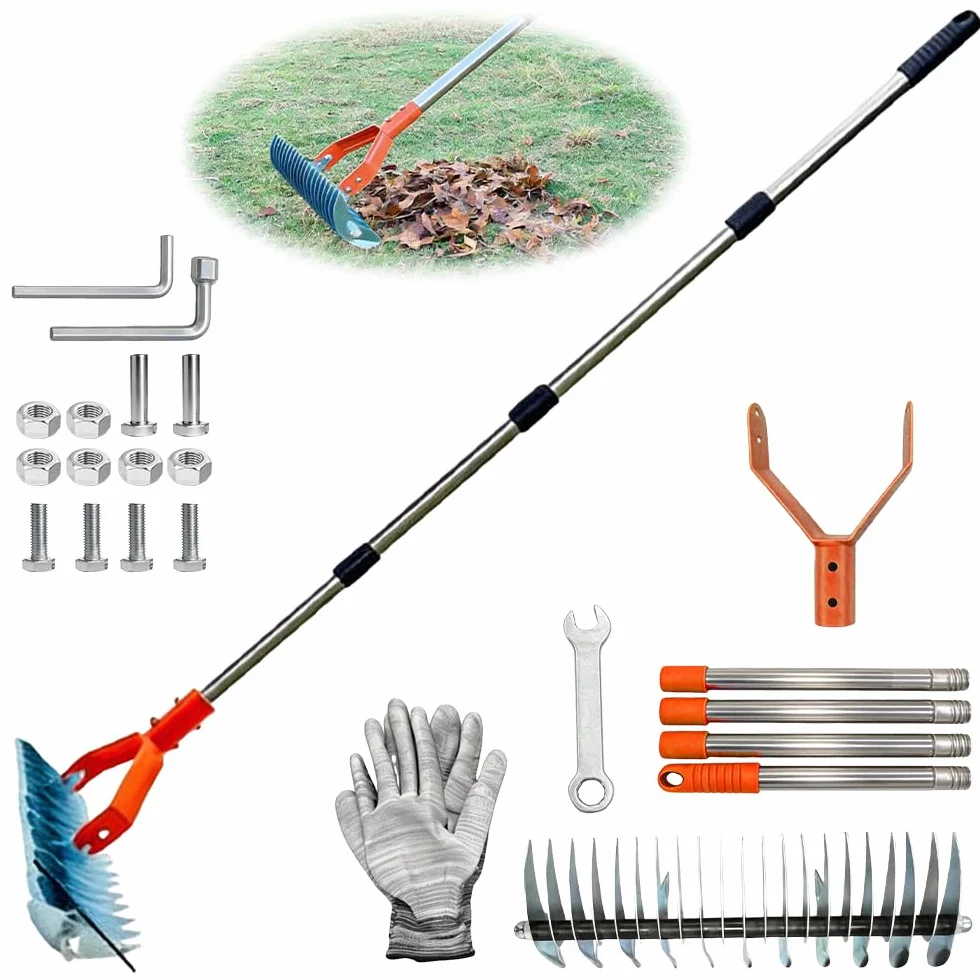 Wertykulator grabie z trzonkiem, 170 cm, zdejmowany, ręczny wertykulator z trzonkiem, grabie do trawnika, regulowana długość, grabie wertykulatorowe, grabie tnące do czyszczenia martwej trawy, do