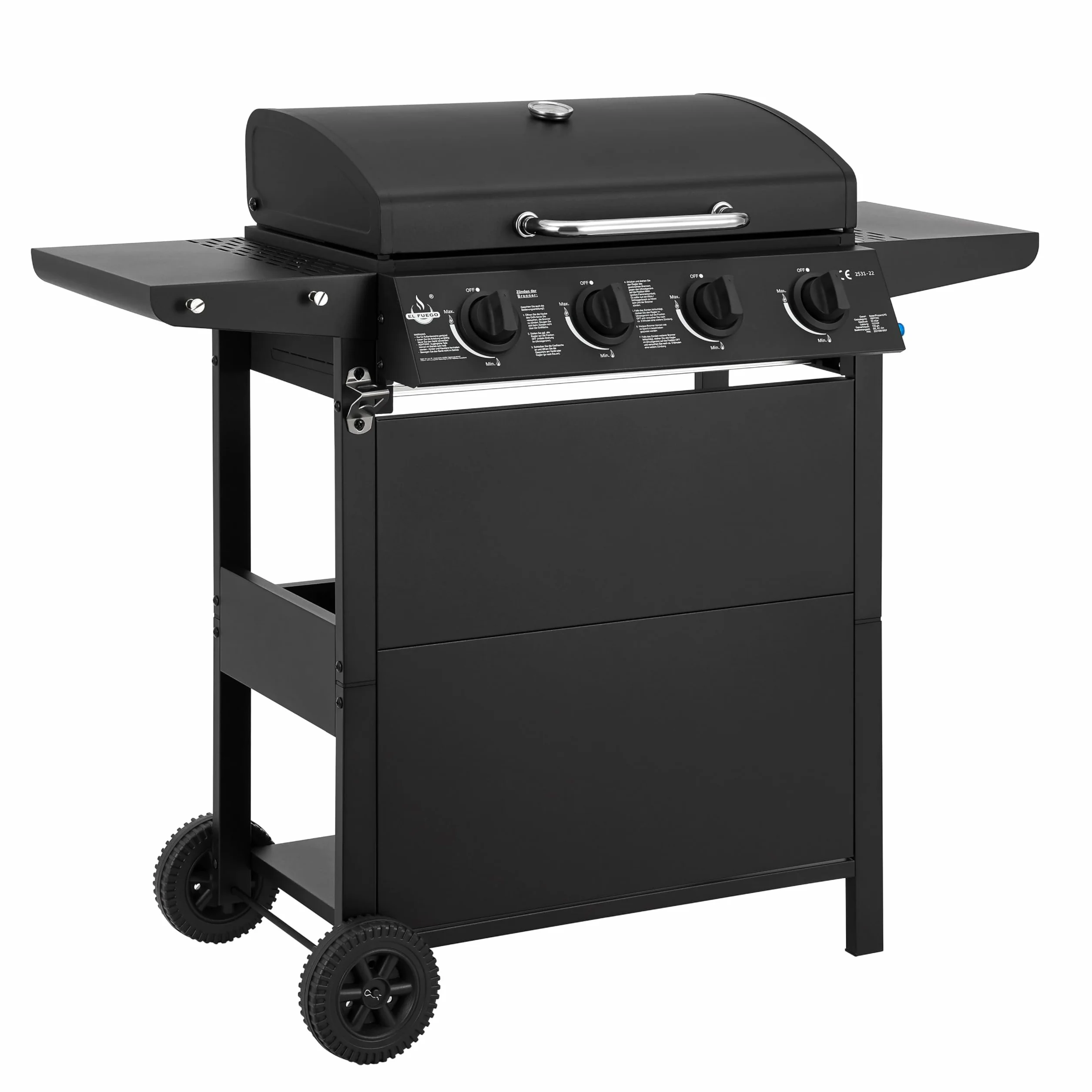Grill gazowy El Fuego San Jose 4 palniki BBQ z rusztem żeliwnym, termometrem i półkami bocznymi