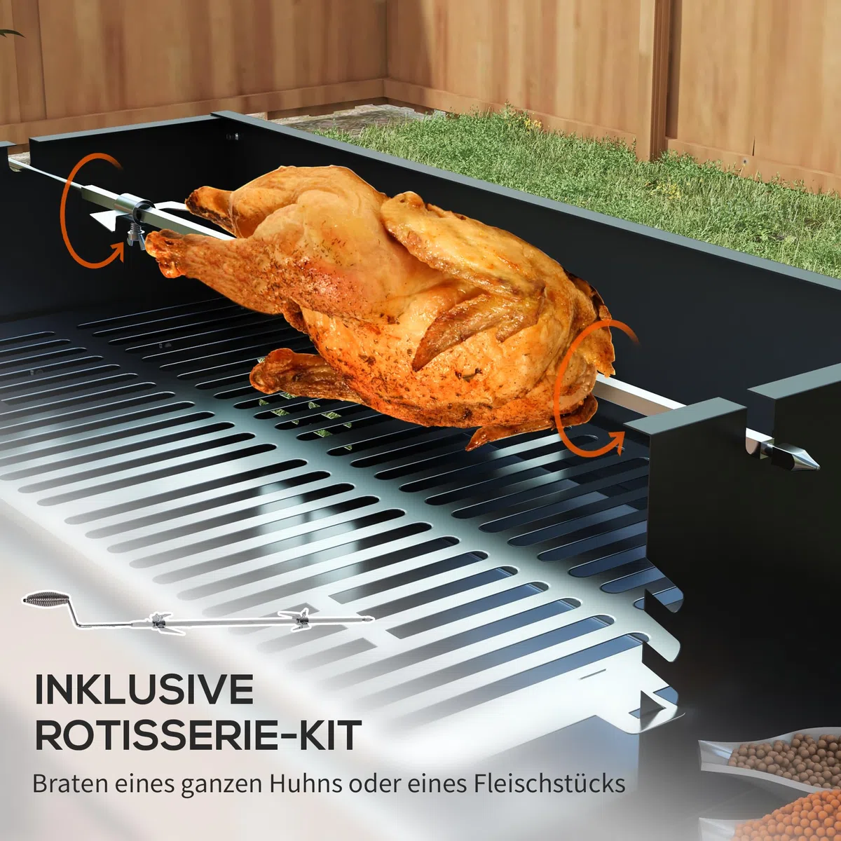 Outsunny Grill na węgiel drzewny, grill kempingowy z rusztem do grillowania i zestawem do rożna, składany, na kemping, do ogrodu, ze stali nierdzewnej + metal, czarny, 118 x 32 x 90 cm