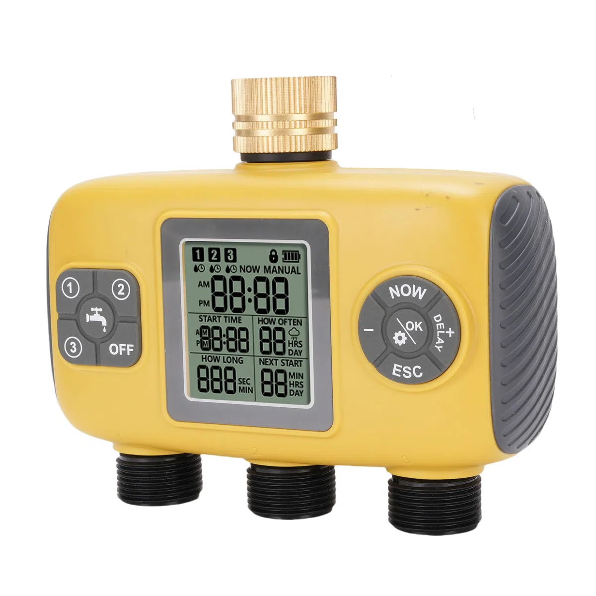 Timer Zraszacza z 3 Wylotami Timer Węża Ogrodowego Automatyczne Podlewanie Sterownik Nawadniania Solidny, Odporny na Deszcz Upiększanie Roślin ABS 5,1x6,1 Cala