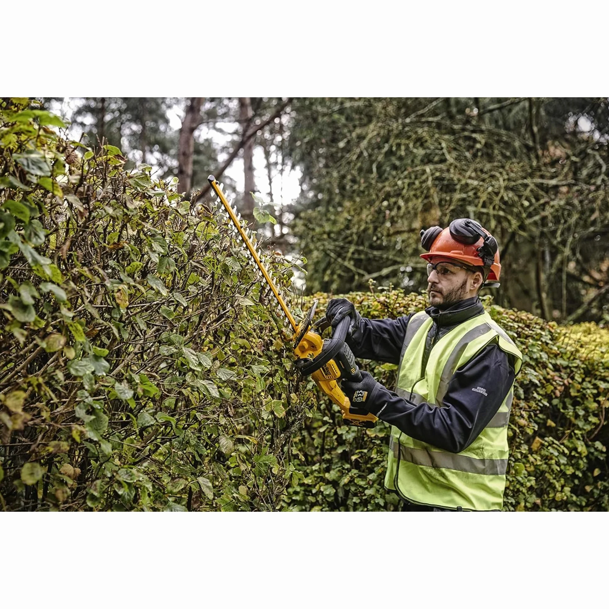 DEWALT Akumulatorowe nożyce do żywopłotu DCMHT563N (18 V, długość miecza 55 cm, grubość cięcia 25 mm, bardzo wytrzymała obudowa z tworzywa sztucznego Xenoy, w zestawie z futerałem na noże, dostawa bez akumulatora i ładowarki)
