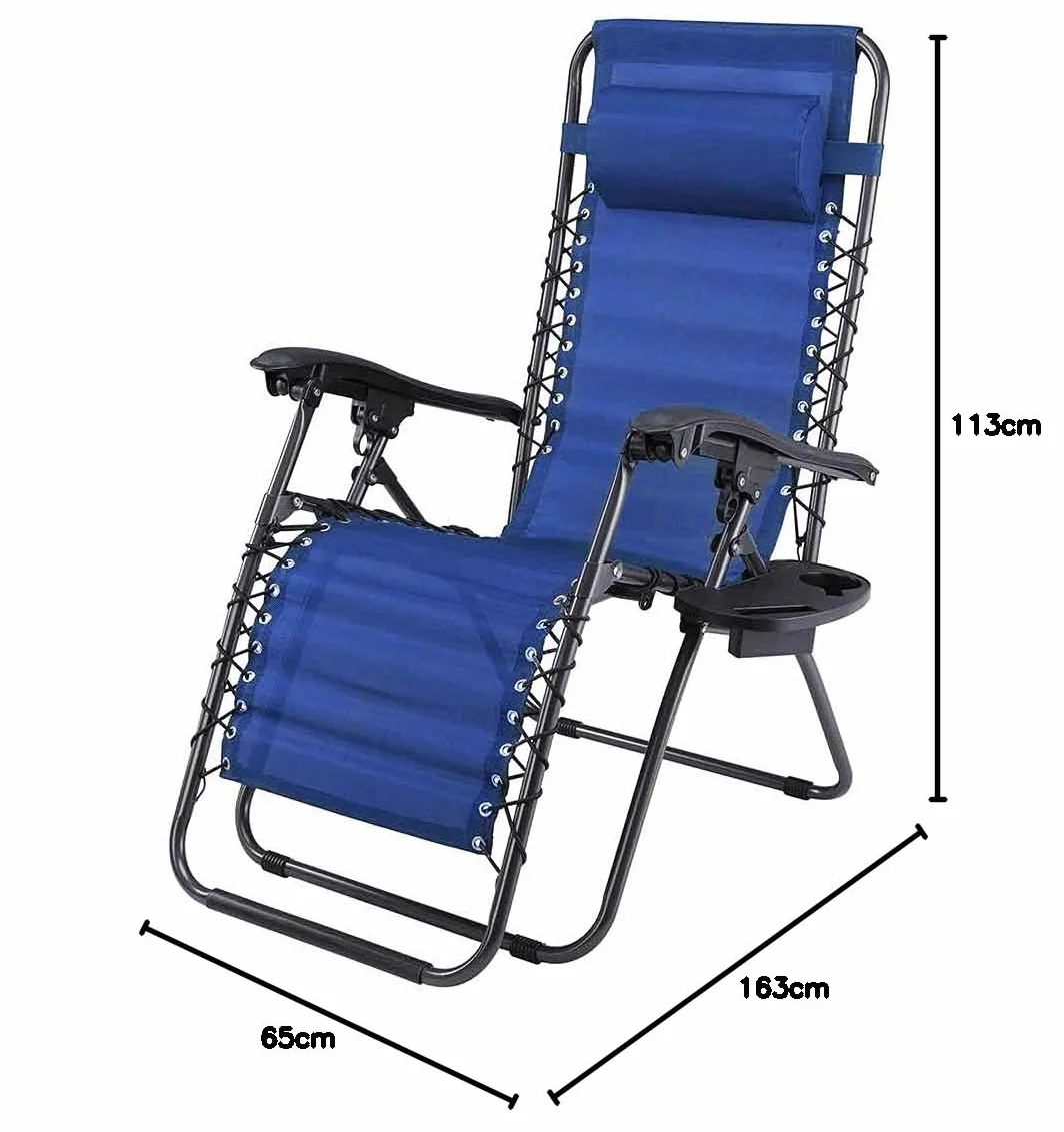 BAKAJI Krzesło Zero Gravity Leżak ogrodowy Składany fotel relaksacyjny, oszczędzający miejsce z tacą na rury stalowe 22 mm, odchylany materiał tekstylny, oddychający taras, basen zewnętrzny