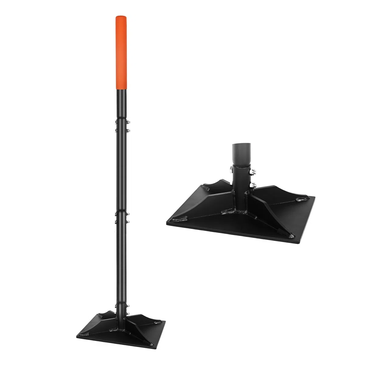 Stalowy tamper ogrodowy z uchwytem 117 cm, narzędzie do ubijania ziemi 24,9 cm x 18 cm, trwałe narzędzie do ubijania gruntu, wytrzymałe, idealne narzędzie do poziomowania gleby, żwiru, asfaltu,