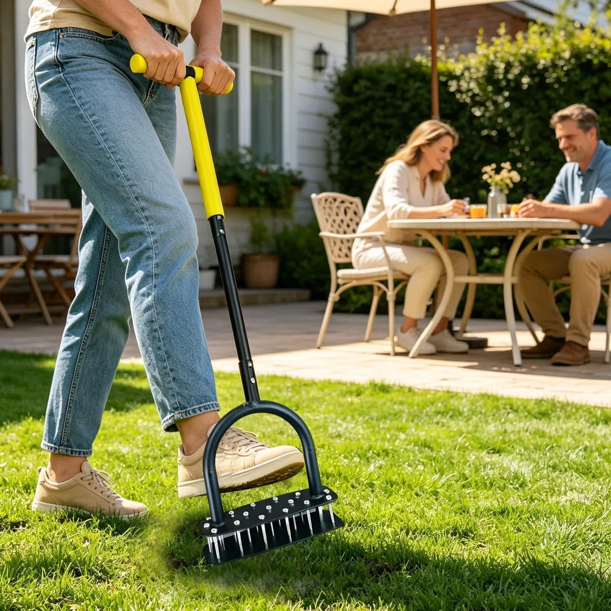Aerator do trawy Wytrzymały ręczny ergonomiczny kultywator | Aerator Kolcowy Do Trawników Do Ogrodu, Patio, Rabat Kwiatowych, Podwórka, Spulchniania Gleby Oraz Pielęgnacji Parku