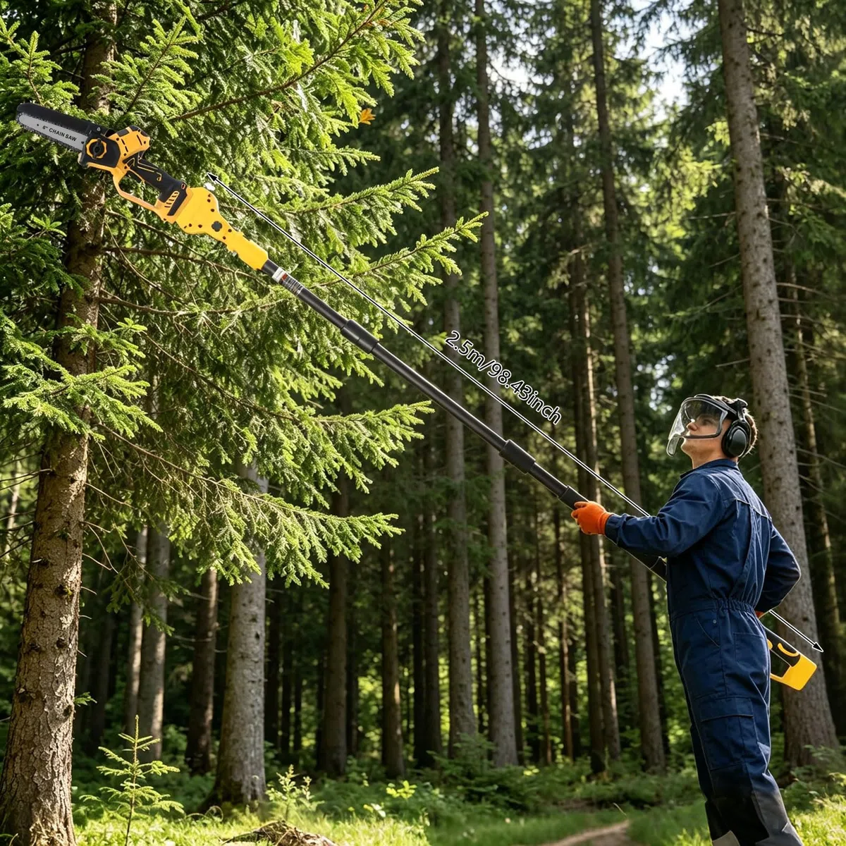 2 w 1 mini akumulatorowa piła łańcuchowa, teleskopowa sekator do gałęzi z drążkiem teleskopowym 1,3-2,5 m, bezszczotkowy silnik 600 W, profesjonalna piła łańcuchowa do gałęzi z torbą do przenoszenia i