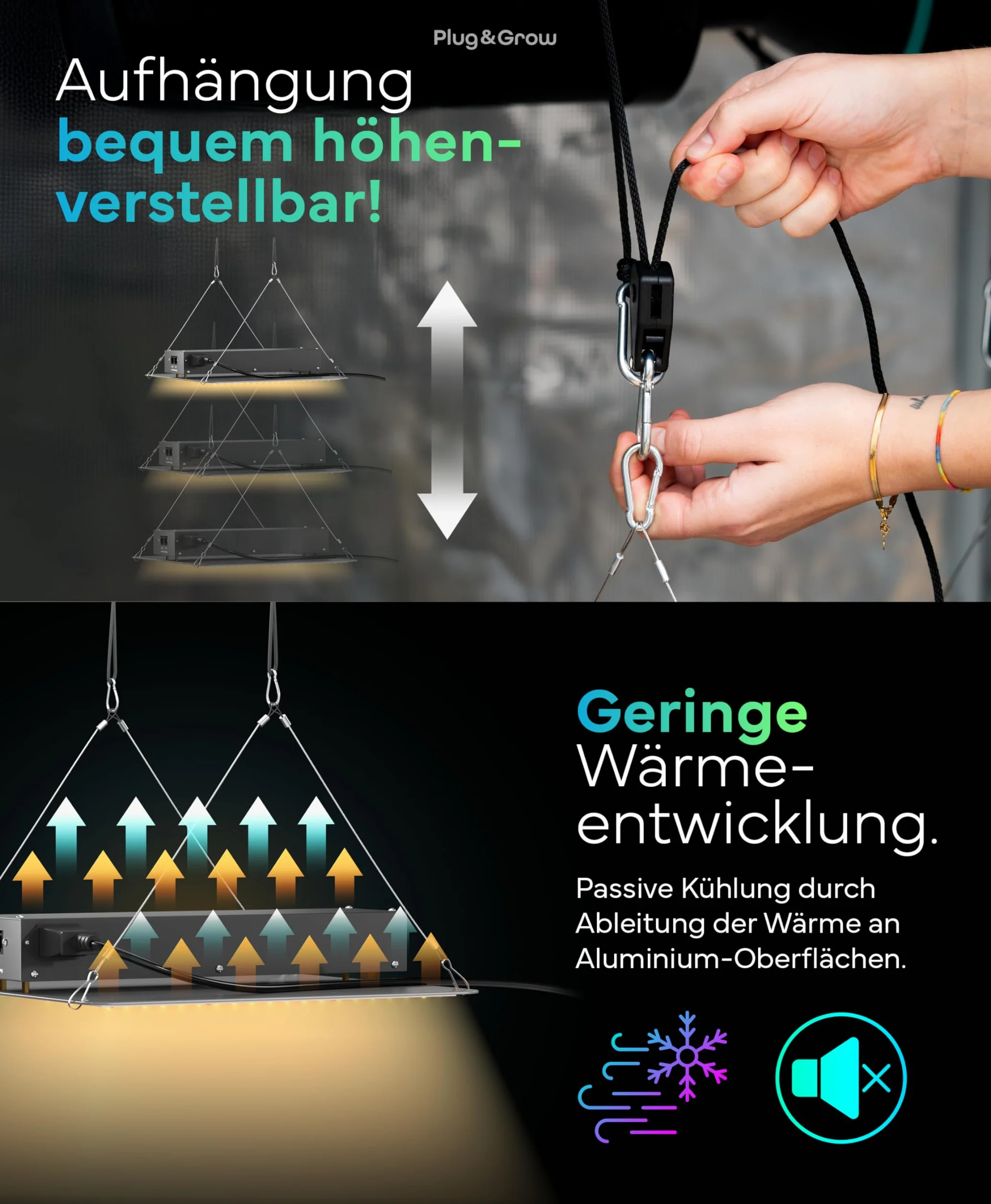 Plug & Grow lampa LED pełne spektrum 120 W 2,9 µmol/J z wbudowanym timerem do Growbox