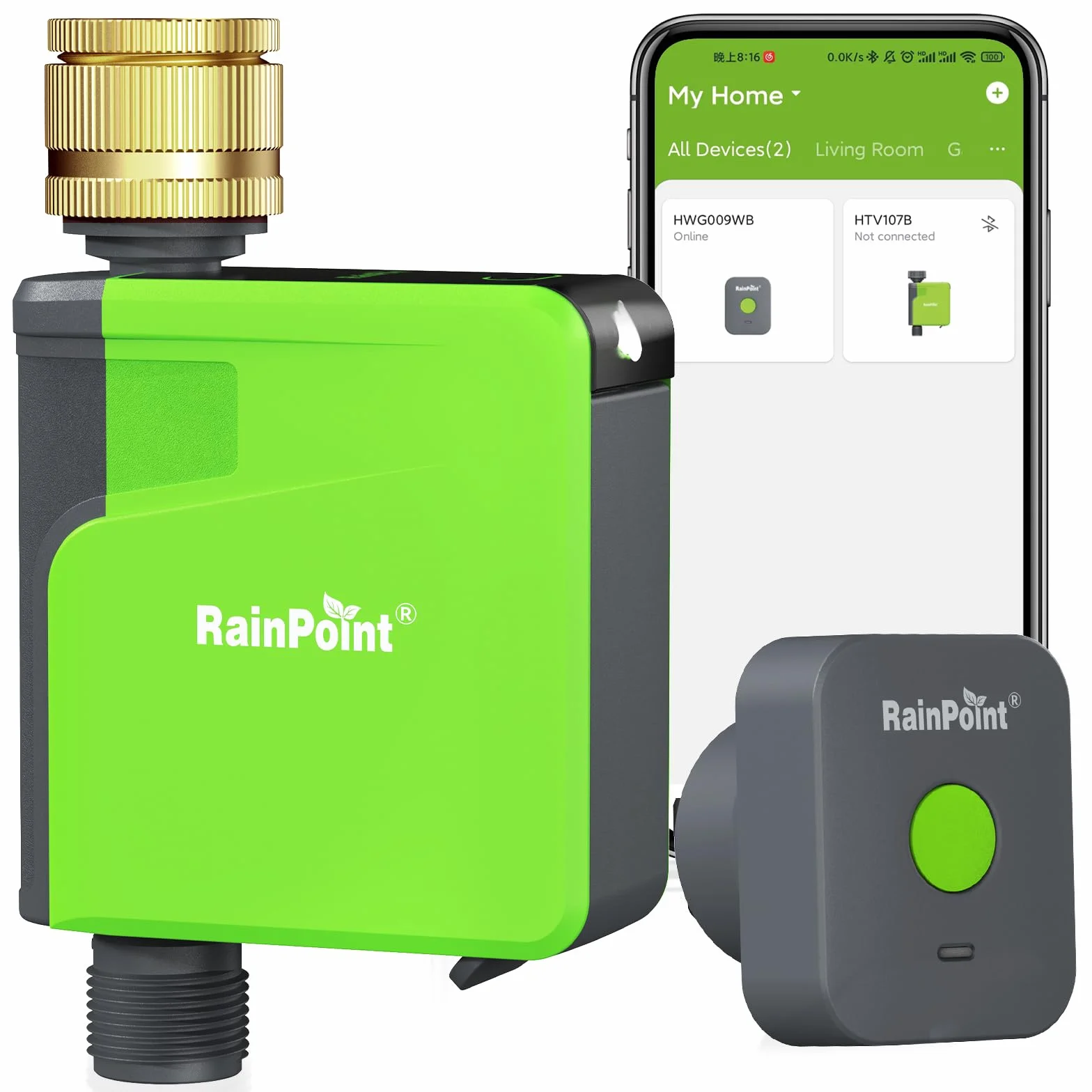 RAINPOINT Komputer do nawadniania WiFi 2,4 GHz z mosiężnym wejściem, inteligentny zegar do węża ogrodowego