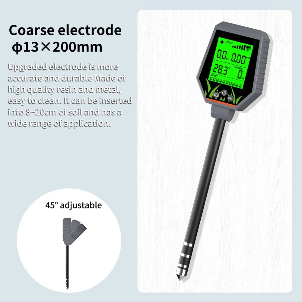 Luocute Tester Gleby 6 w 1, Wyświetlacz LCD PH Gleby EC Wilgoć Żyzność Miernik Temperatury światła Słonecznego z Podświetleniem, do Trawnika Ogrodowego Rośliny Doniczkowe Sadzenie w