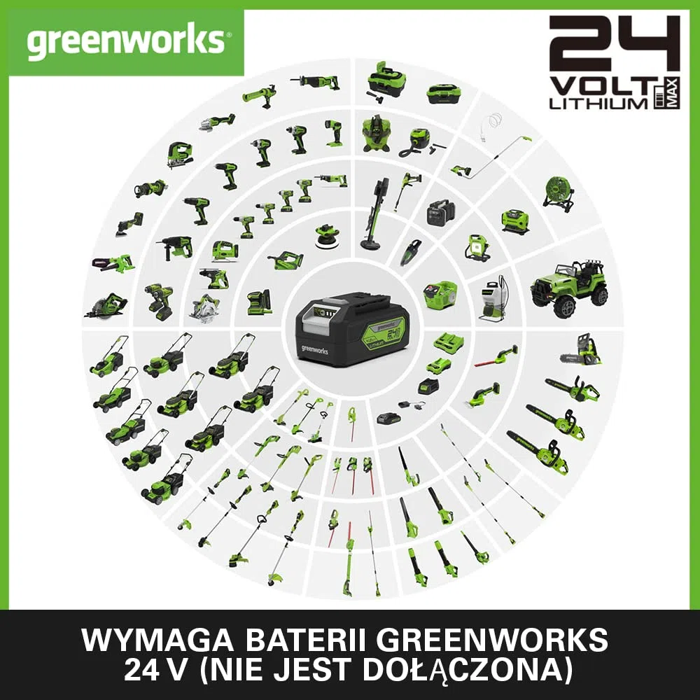 Greenworks GD24LM33 Kosiarka Akumulatorowa z Silnikiem Bezszczotkowym do Mniejszych Trawników do 280 m², Szerokość Koszenia 33 cm, torba 30l BEZ Baterii i Ładowarki 24 V, 3 Lata Gwarancji