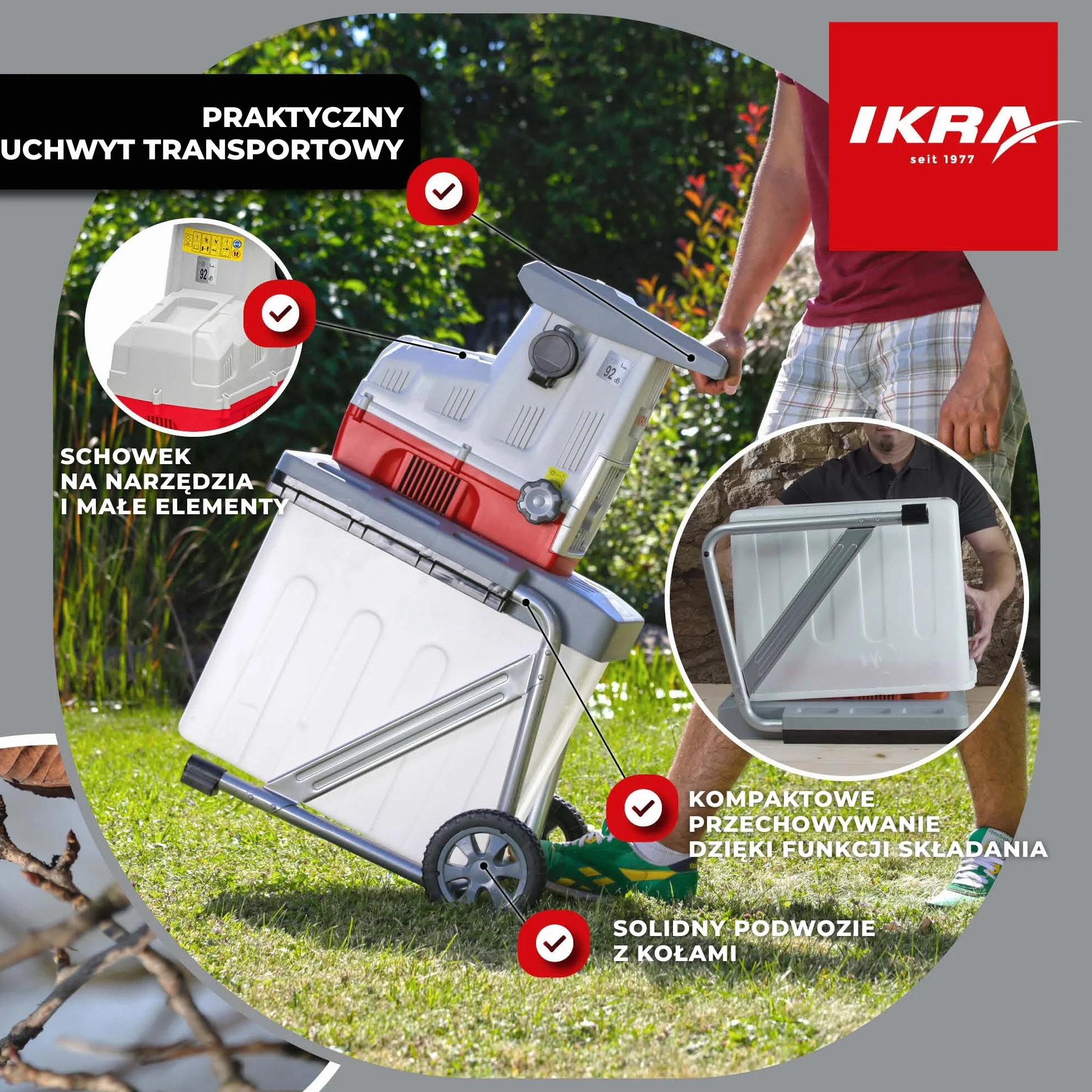 IKRA rozdrabniacz ogrodowy walcowy elektryczna ILH 2800 cicha, wytrzymała i łatwa w konserwacji moc 2800 W grubość gałązki do 44 mm