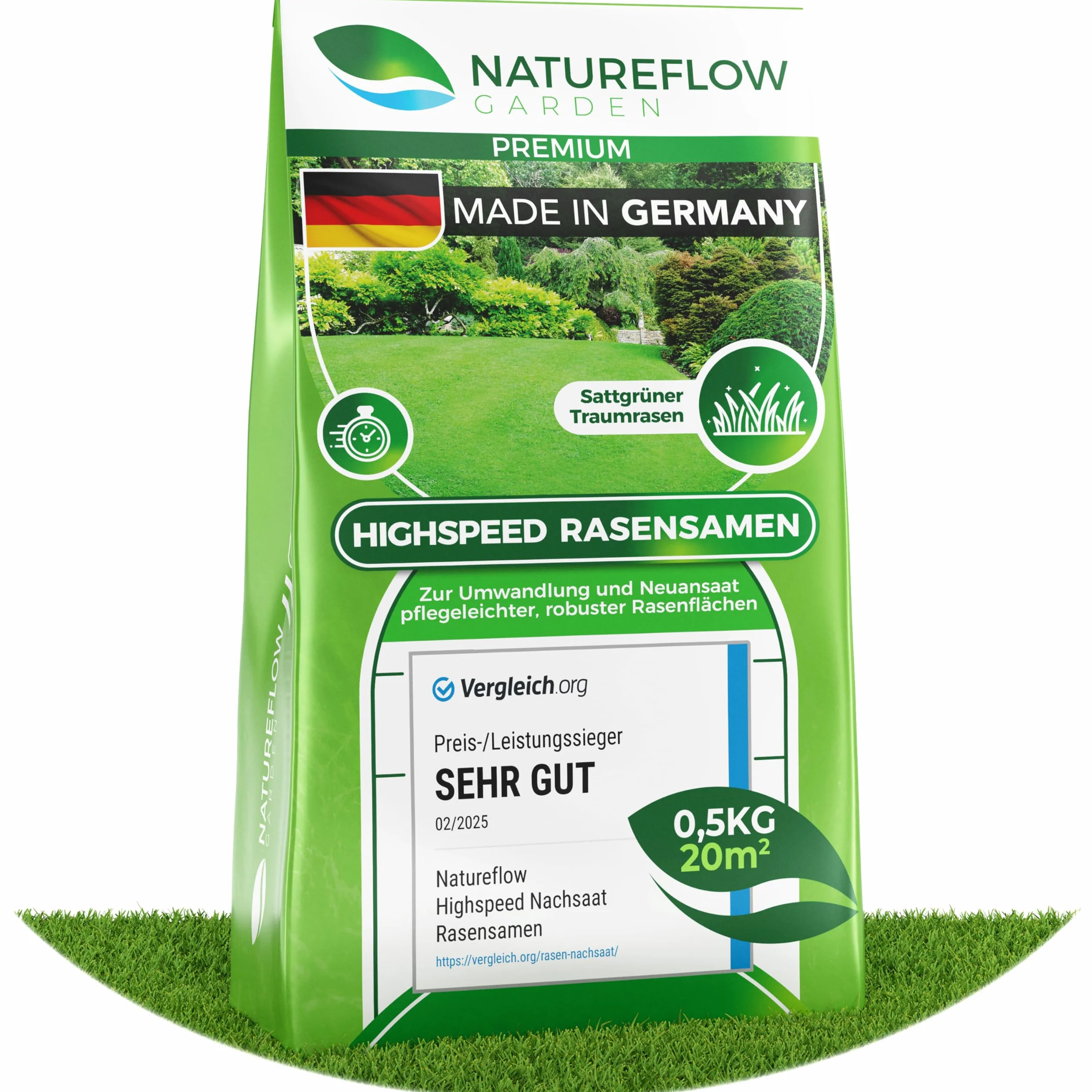Rasensamen Sport und Spielrasen 0,5kg extra robust - Schnell wachsender Nachsaat Rasen - Rasensaat Spiel- und Sportrasen Made in Germany - Premium Grassamen schnellkeimend - Rasensamen schnellkeimend