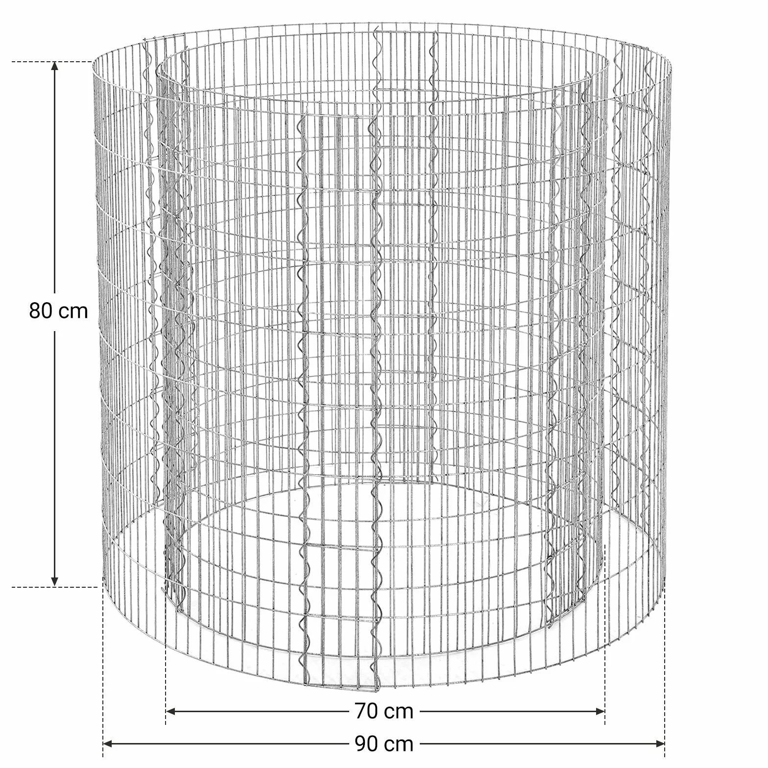 SONGMICS gabion, okrągły, kosz gabionowy, metalowy kosz na kamienie, siatka o małych oczkach 2,5 x 10 cm, ogrodzenie z drutu ze stali ocynkowanej, nierdzewne, 90 x 80 cm (Ø x W), srebrny GGB879