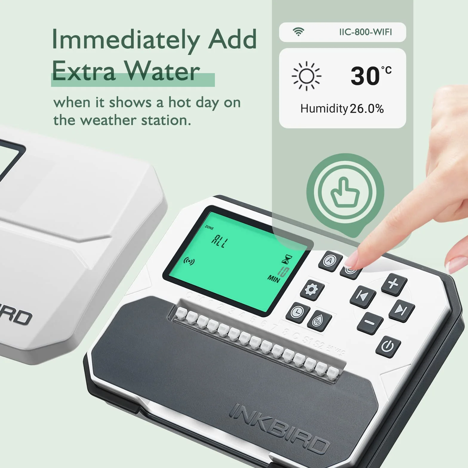 Inkbird IIC-800-WIFI 8-strefowy komputer nawadniający, system nawadniania, sezonowe dostosowanie, z osłoną odporną na warunki atmosferyczne, omijanie deszczu